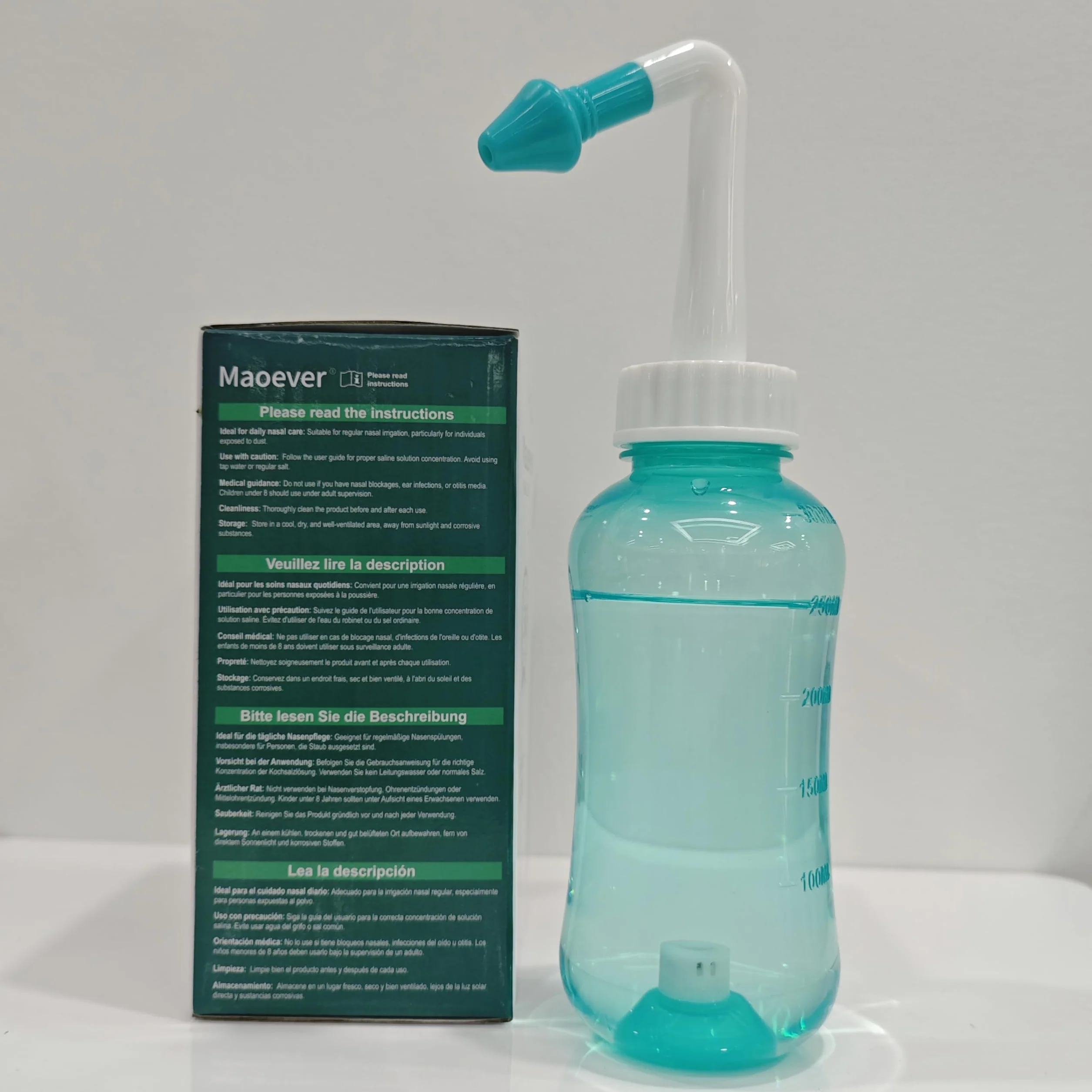 Zestaw do nosa, do mycia nosa i płukania nosa, nie zawiera BPA, 300 ml, z 30 pakietami soli do mycia nosa i termometrem samoprzylepnym (zielony)