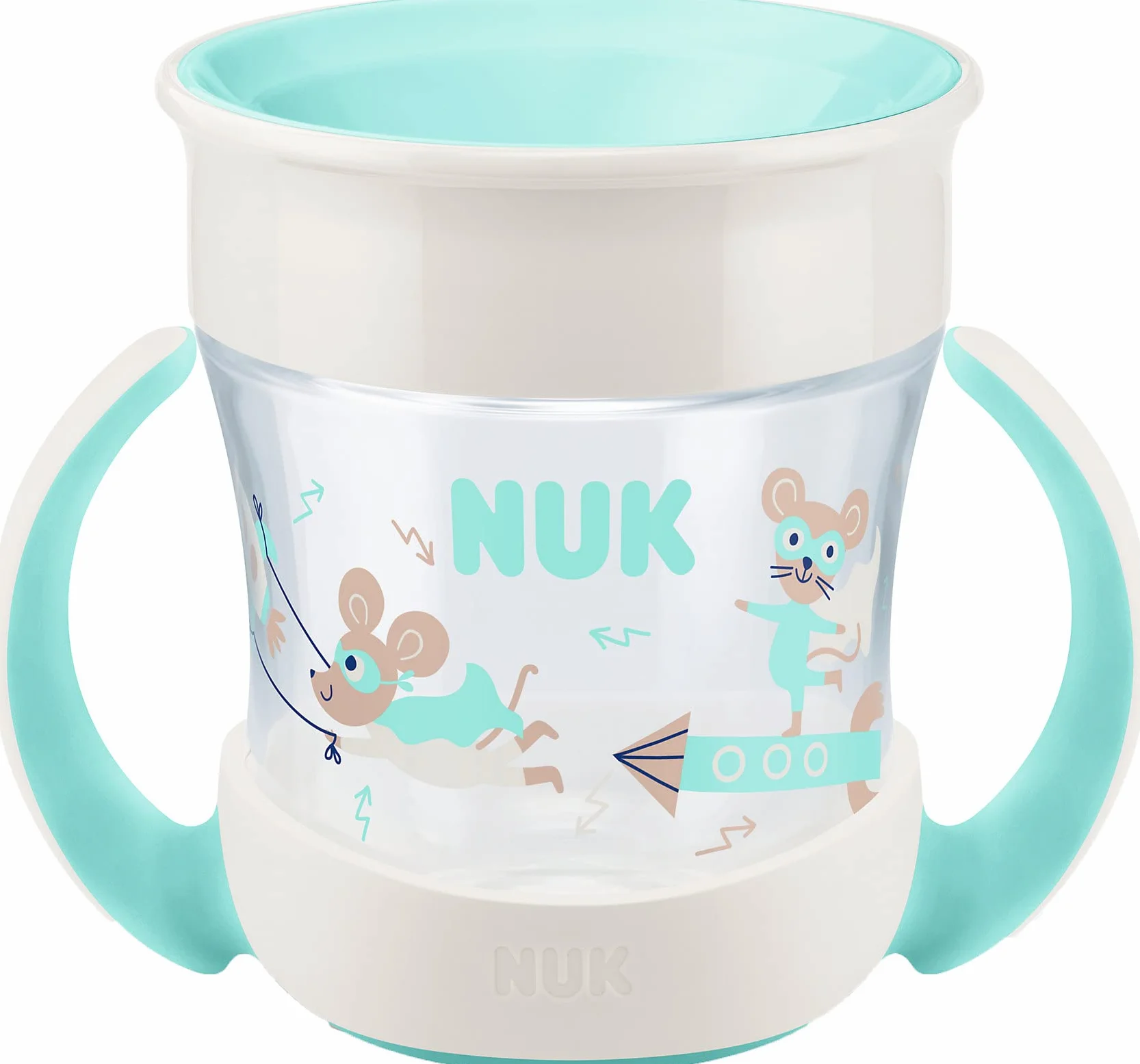 Kubek niekapek NUK Mini Magic Cup | Krawędź zapobiegająca rozlaniom 360° Anti-Spill | Od 6 miesiąca | Wygodne uchwyty | Nie zawiera BPA | 160 ml | Myszka (niebieska)