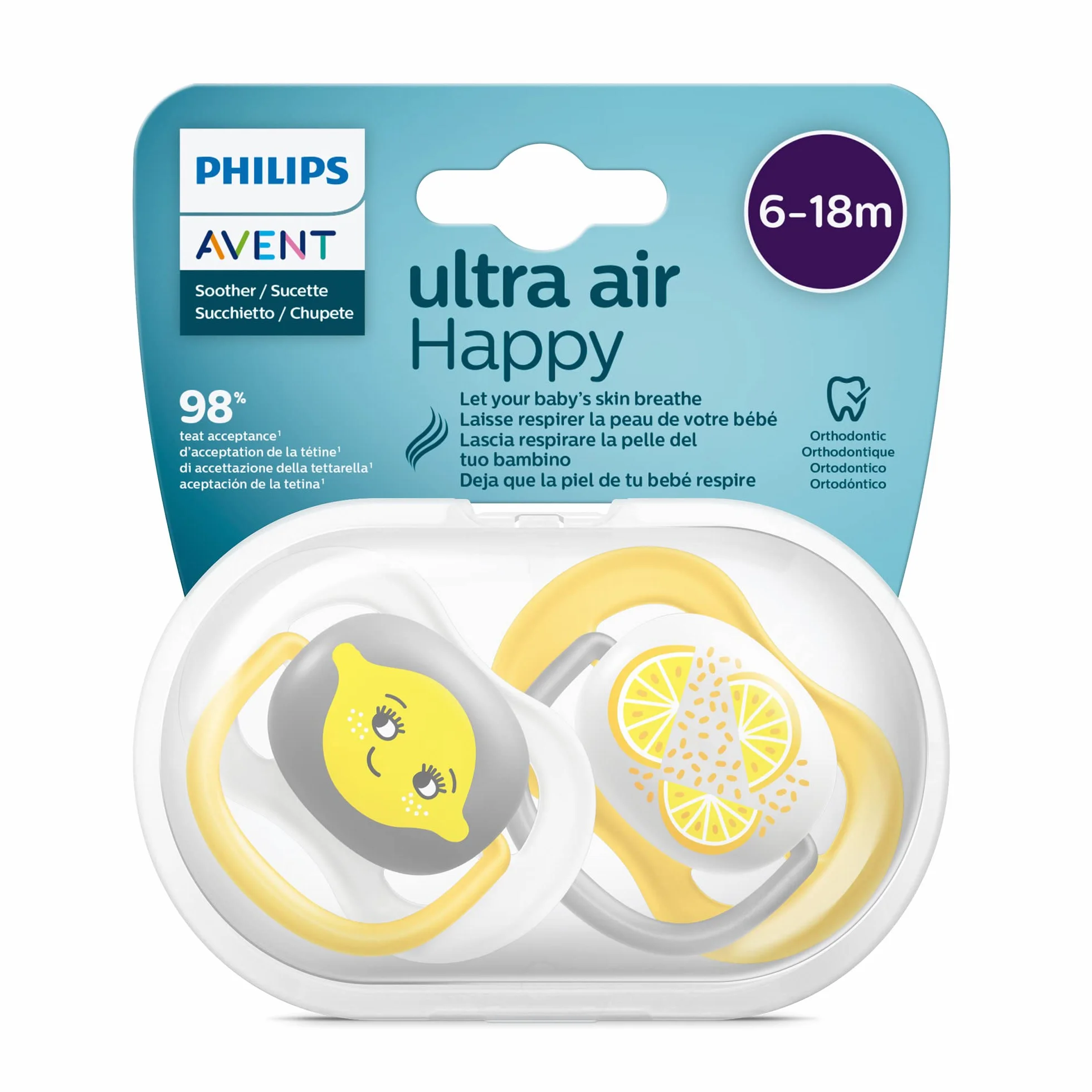 Smoczek Ultra Air Philips Avent, dla dzieci od 6 do 18 miesiąca życia, ortodontyczny i bez bisfenolu A, 2 szt., w zestawie sterylizator/torba do przenoszenia, SCF080/18