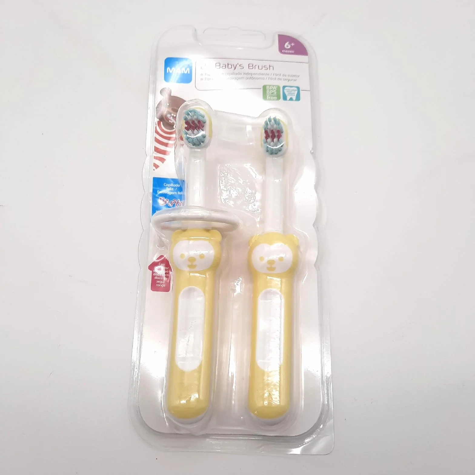 MAM C121 – Mam Baby'S Brush – zestaw 2 szczoteczek do zębów dla dzieci od 6 miesięcy, krótki i kompaktowy uchwyt