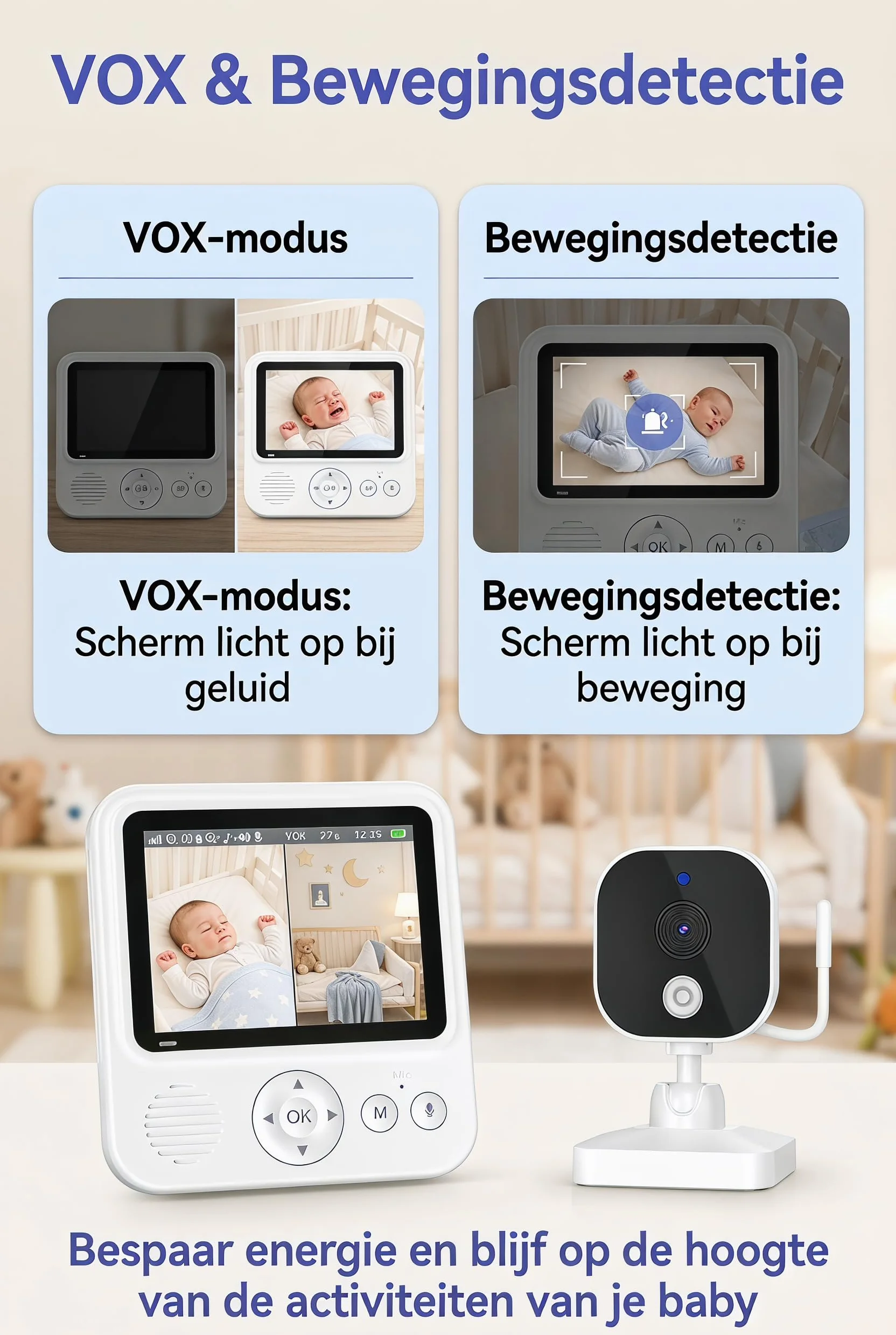 BURNNOVE Niania Elektroniczna z Kamerą, Ekran 2,8 Cala, Tryb VOX, Zoom Cyfrowy 4x, Bez Wi-Fi, Przenośna, dla Niemowląt