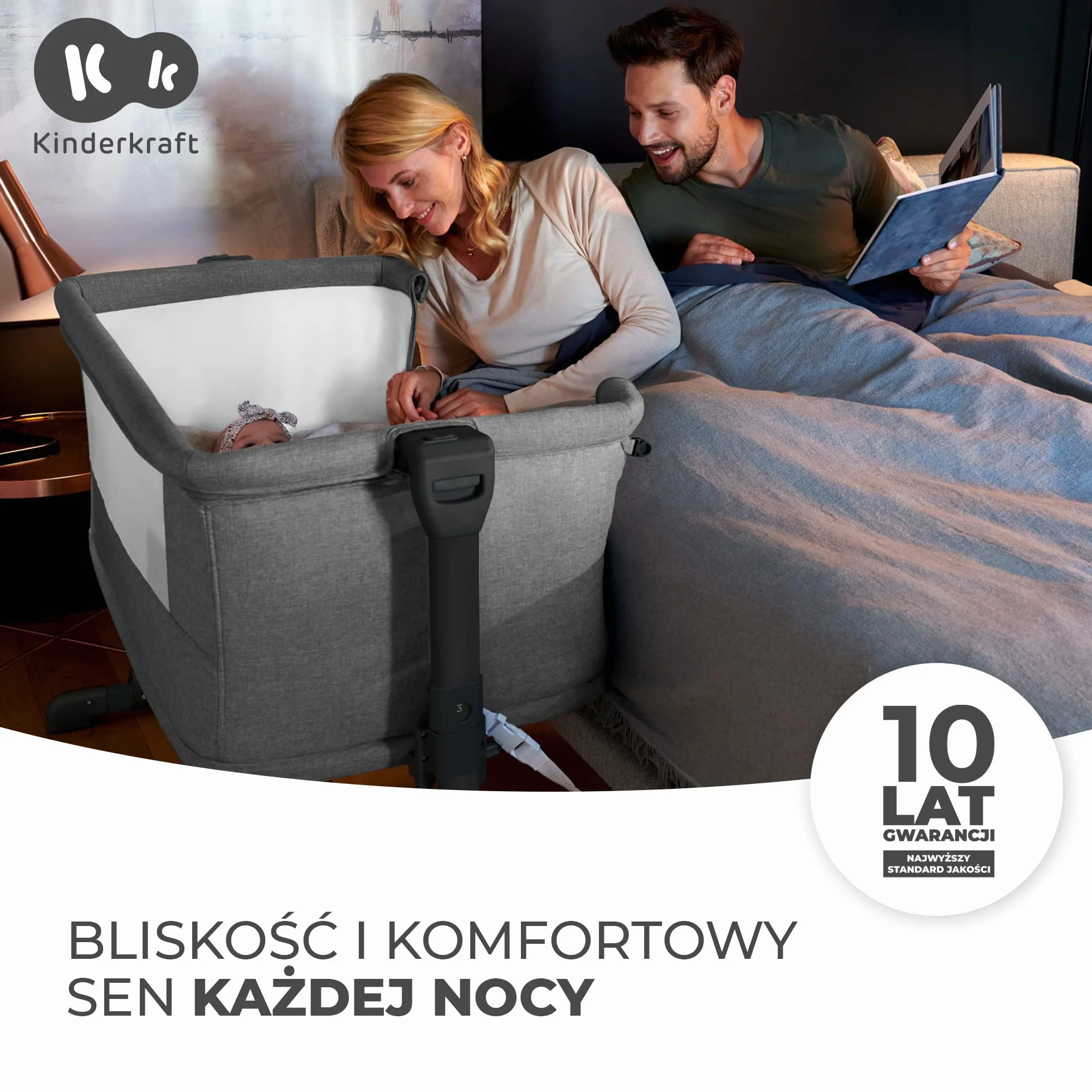 Kinderkraft NESTE GROW Łóżeczko dziecięce 3 w 1, dostawne, regulowana wysokość, jasnoszary