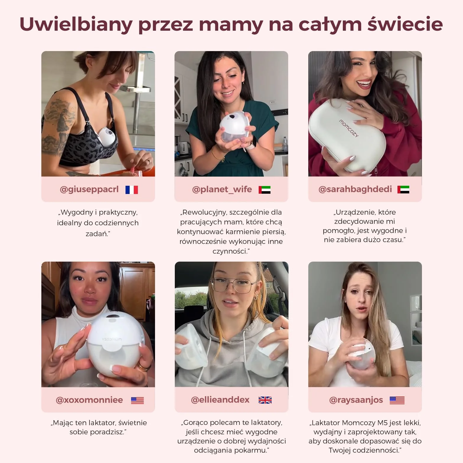 Momcozy M5 Smart Elektryczna Laktacja Bezprzewodowa, 3 Tryby 9 Poziomów, 24 mm, Czerwony, 2 szt.