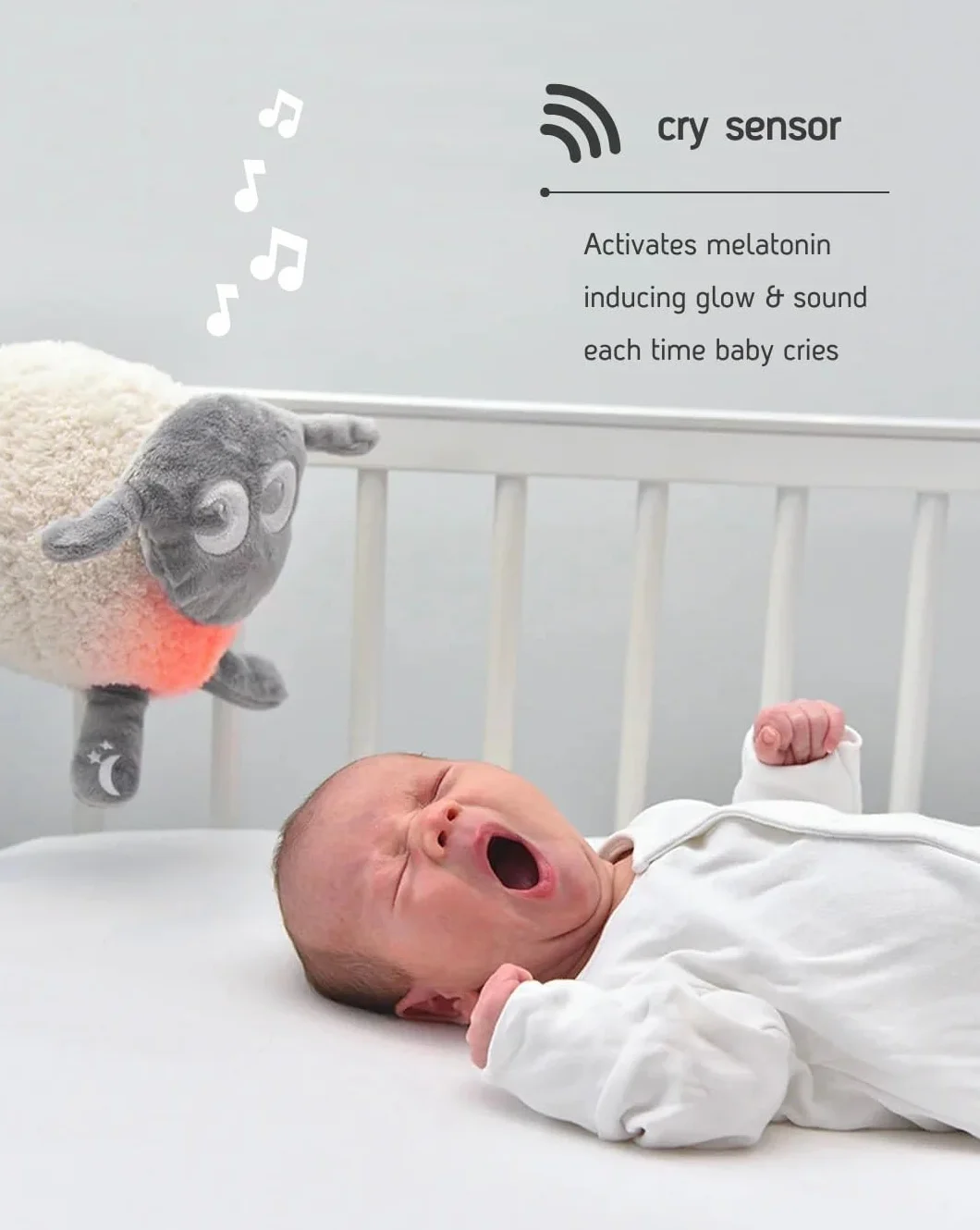 Sweet Dreamers, Ewan Deluxe, szary, prezent dla niemowląt i małych dzieci, czujnik płacza, lampka nocna, 5 koczących dźwięków, automatyczne wyłączanie,