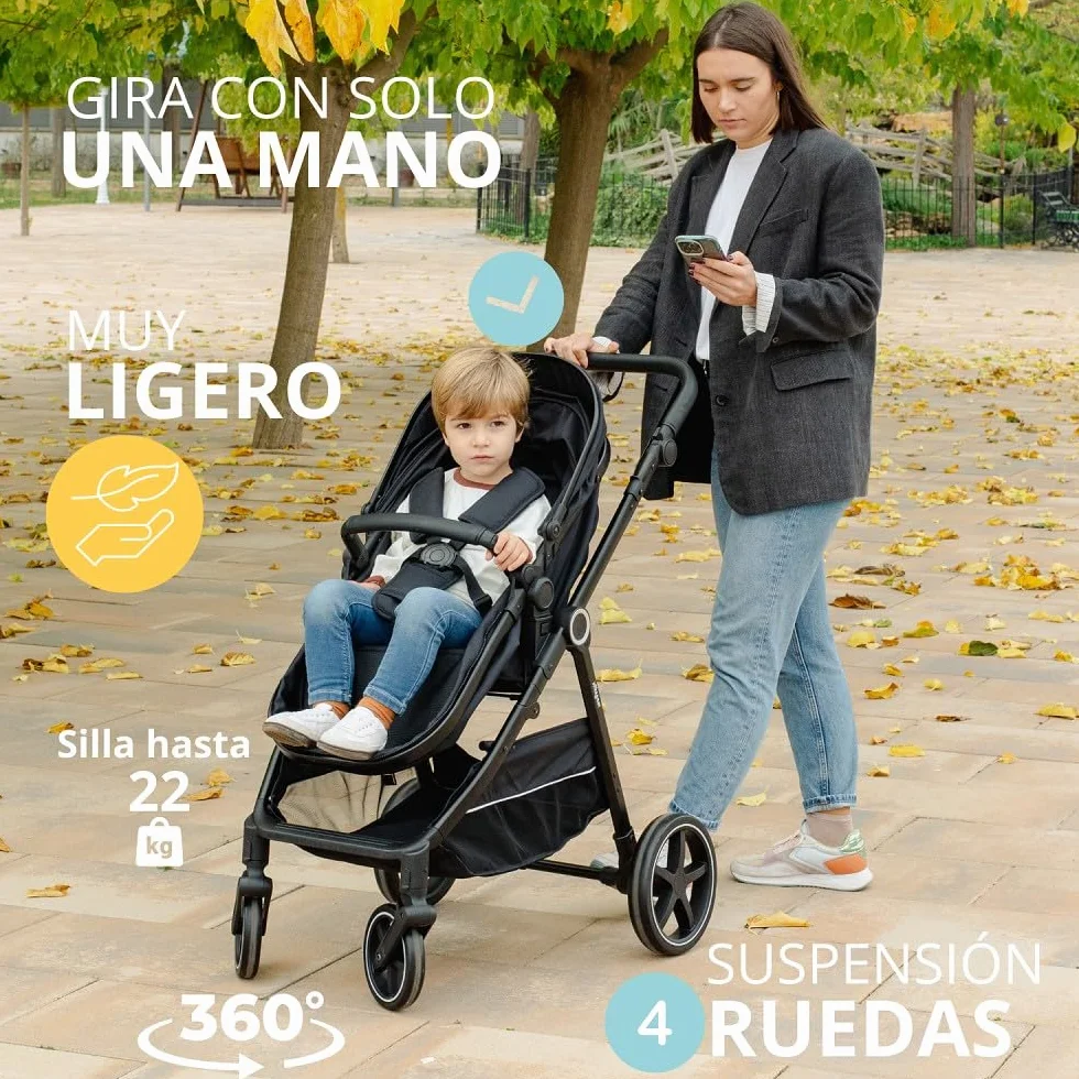 Wózek dziecięcy 2 w 1, model Versa - Interbaby | Uniwersalny wózek dziecięcy z regulowanym siedziskiem i wyściełanym łóżeczkiem dziecięcym – od urodzenia do 48 miesięcy lub 22 kg