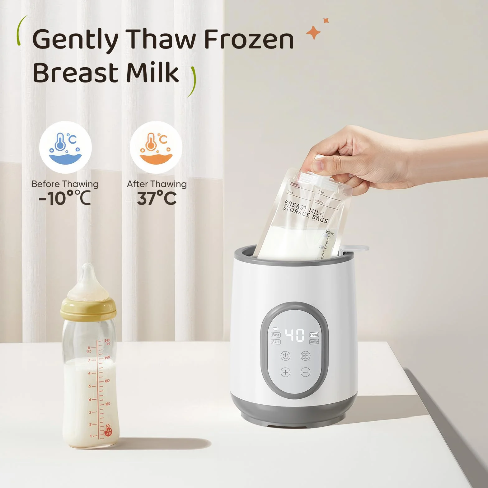 Kidken podgrzewacz do butelek 8 w 1, szybkie i równomierne podgrzewanie mleka matki z utrzymaniem ciepła przez 24 godziny, inteligentna technologia czujników i automatyczne wyłączanie