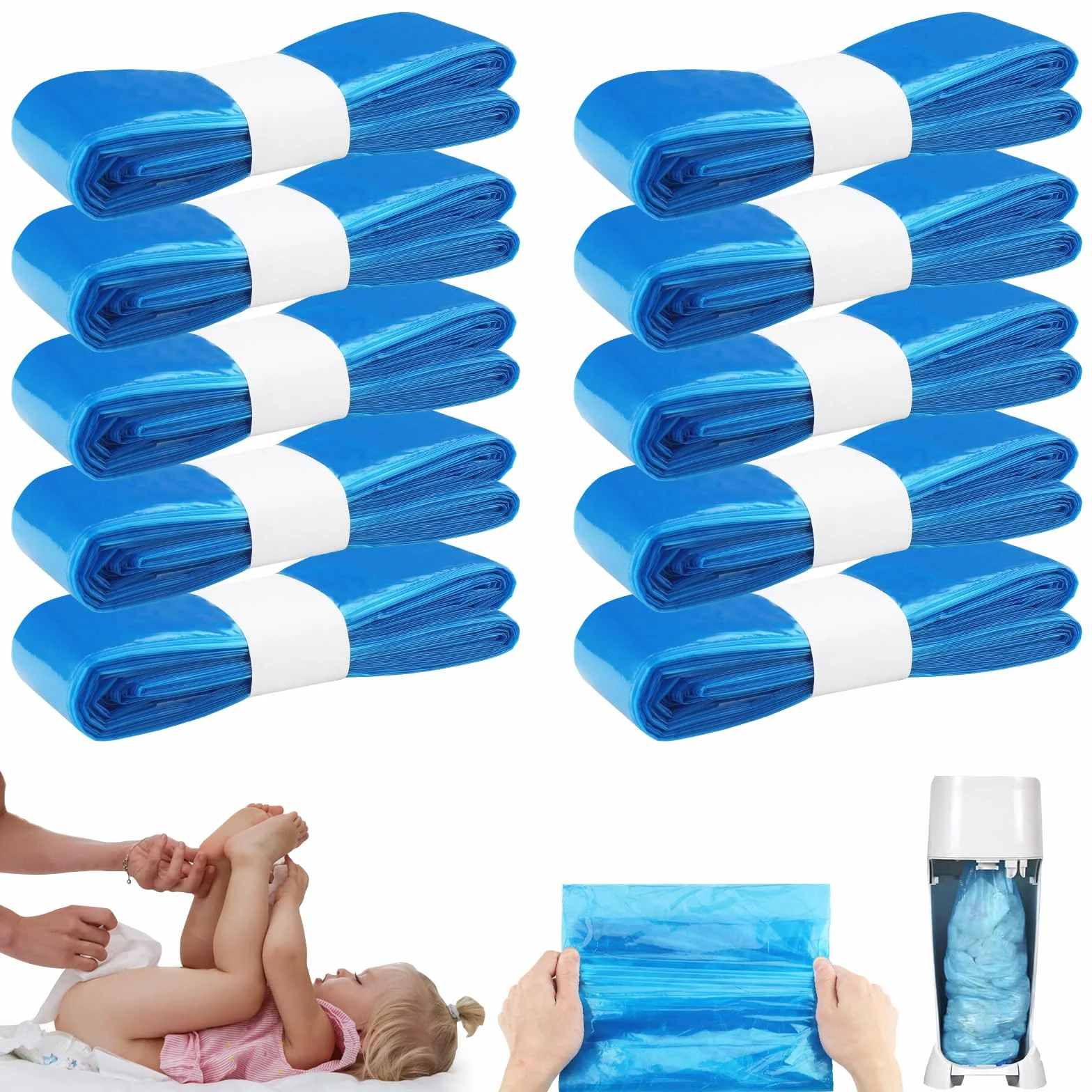 Kosz na pieluchy, worek uzupełniający, 10 sztuk, 5 m, pojemniki na pieluchy, plastikowe worki na pieluchy, pojemnik na pieluchy, pojemnik na pieluchy, Anti Odor do różnych pojemników na