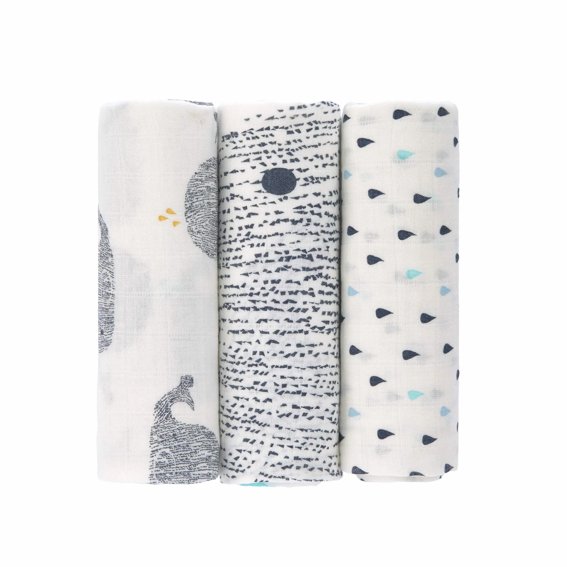 LÄSSIG Kocyk dla niemowląt, śliniak, chusta muślina, zestaw 3 sztuk, bawełna, 80 x 80 cm, Swaddle & Burp Blanket L, Little Water Whale
