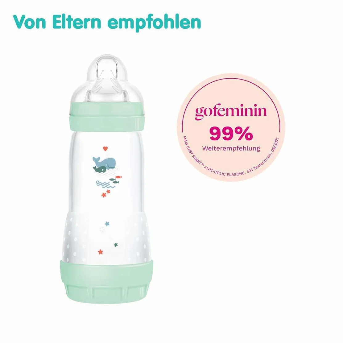 MAM Easy Start Anti-Colic butelka dla niemowląt (320 ml), wyjątkowo dobrze akceptowana butelka na mleko, butelka na napoje dla niemowląt z zaworem dolnym przeciwko kolce i ssaniu, rozmiar 2, 4+