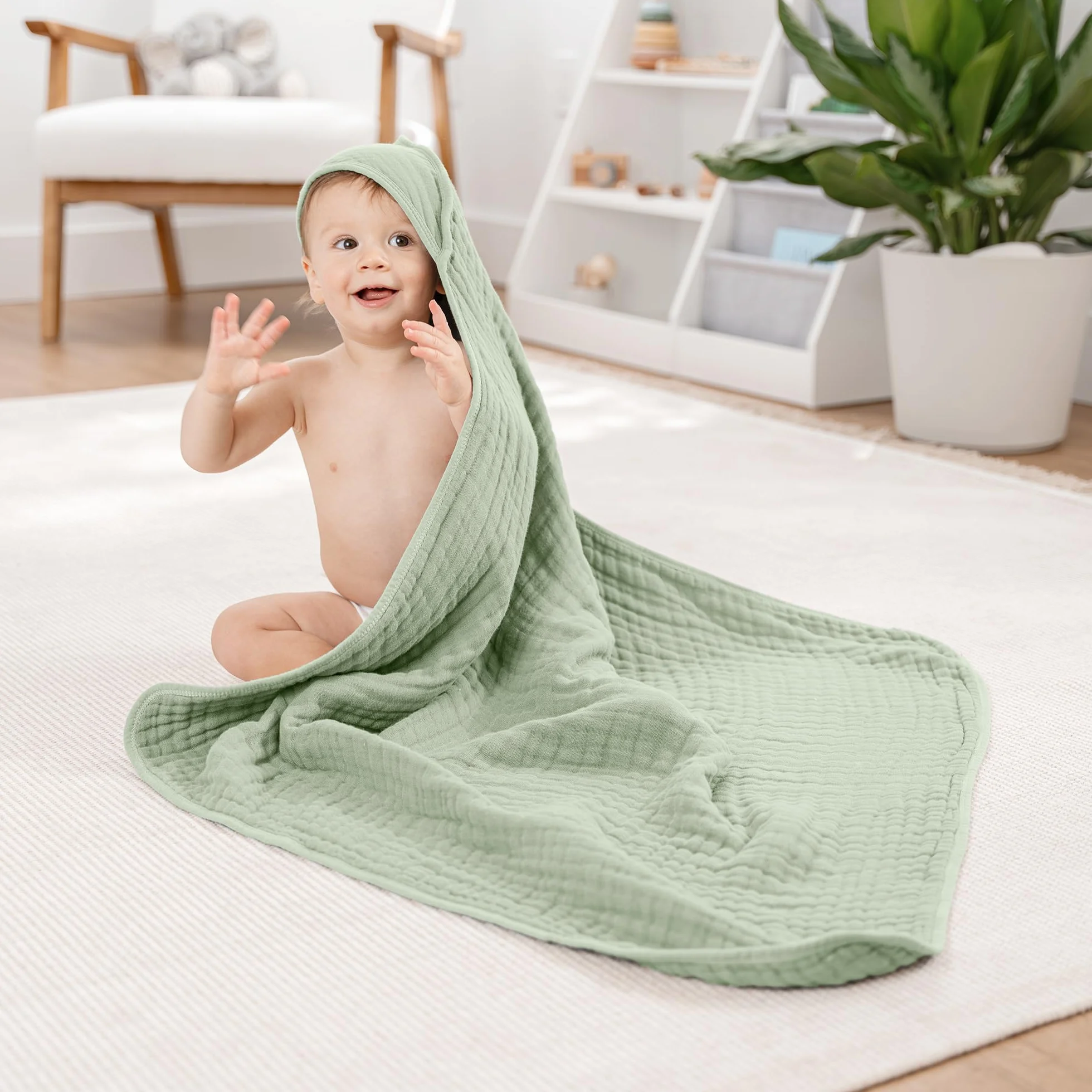 Baby Hooded Muslin Cotton Towel 32" x 32" 2 Pack for Kids, Ultra Soft Warm Absorbent