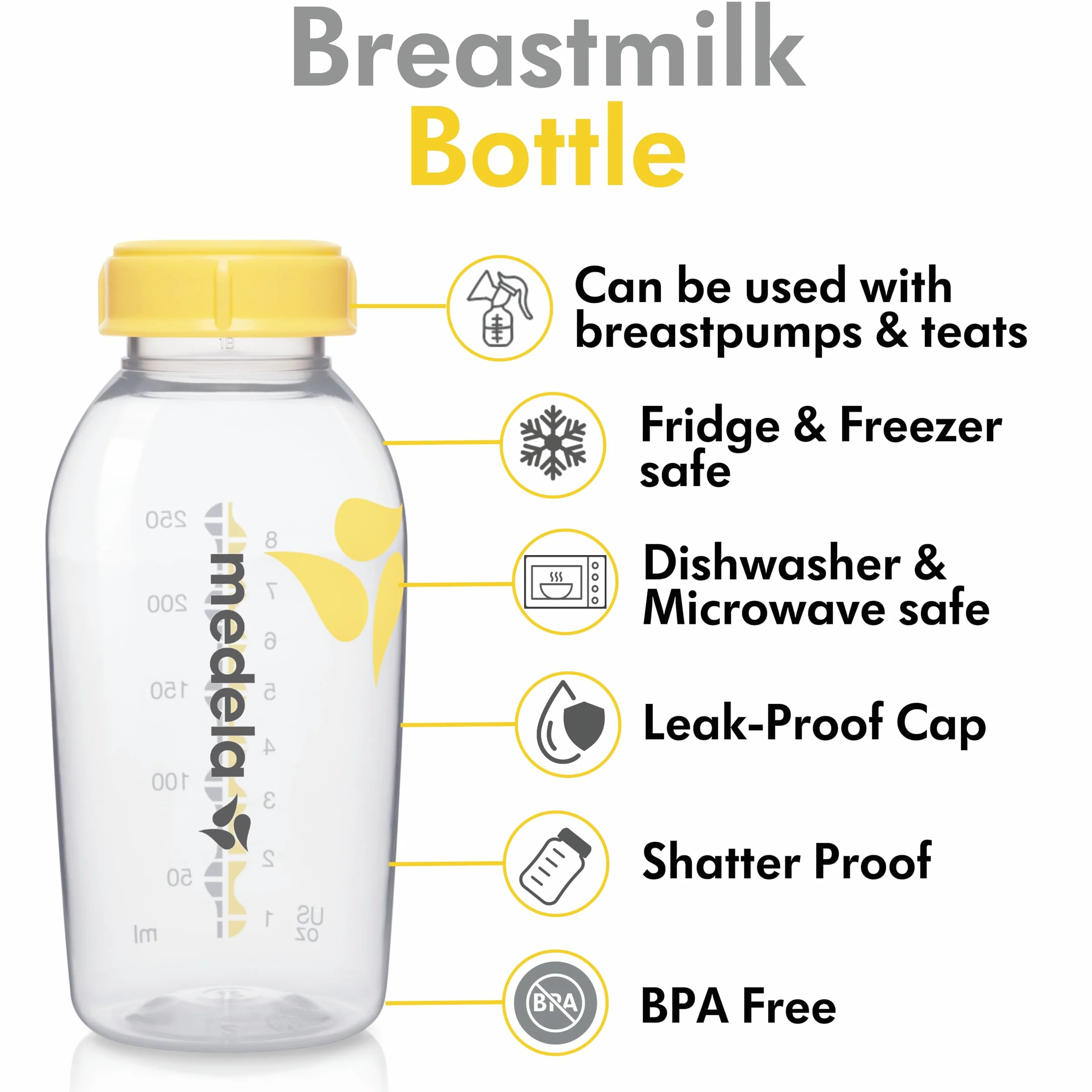 Medela 7612367010955 Pojemnik, Żółty, 150 ml x 3