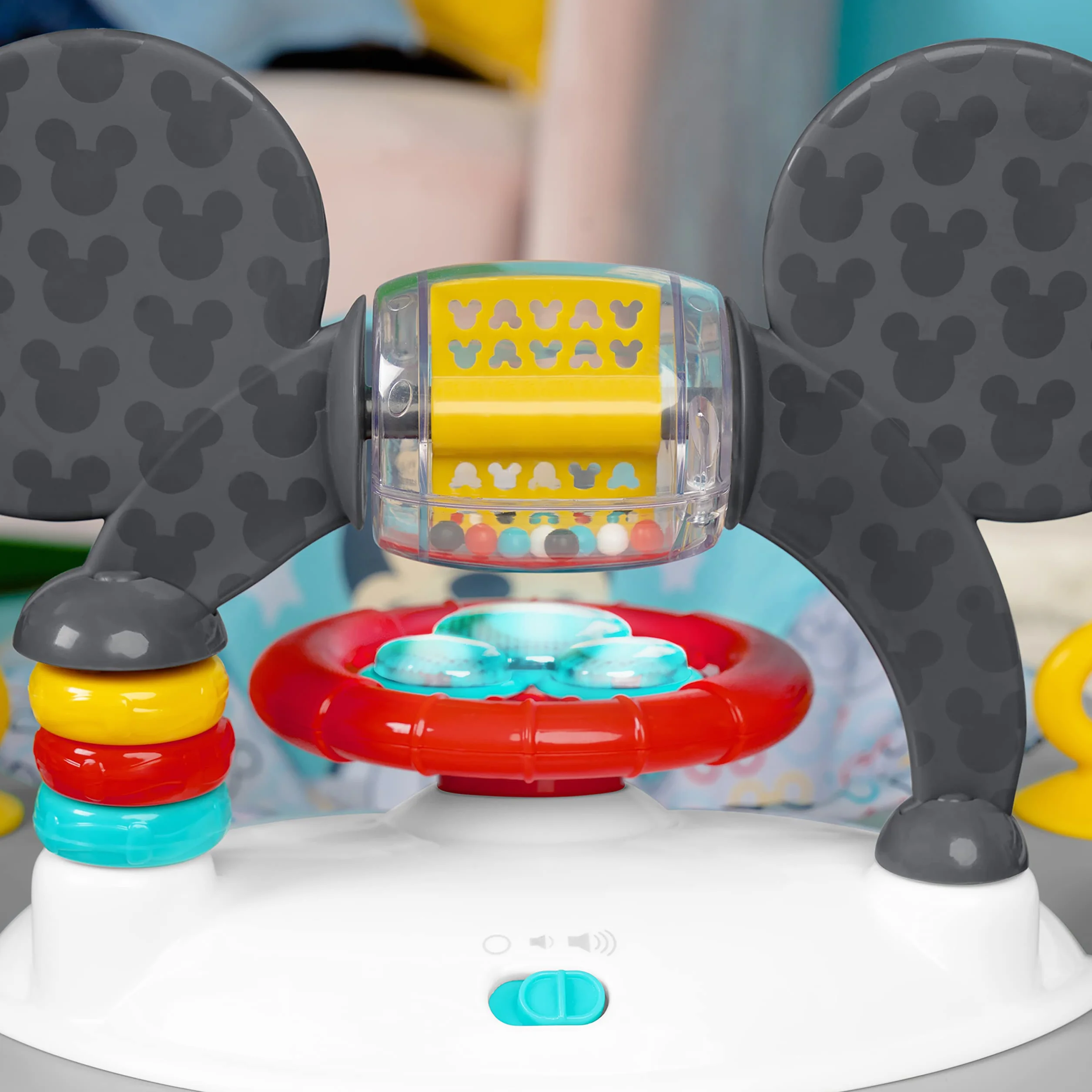Bright Starts, Disney Baby, Myszka Miki, oryginalna bestie chodzik do aktywności 2 w 1, ze zdejmowaną stacją zabawkową ze światłami, piosenkami i dźwiękami, regulowana wysokość, łatwy do czyszczenia,