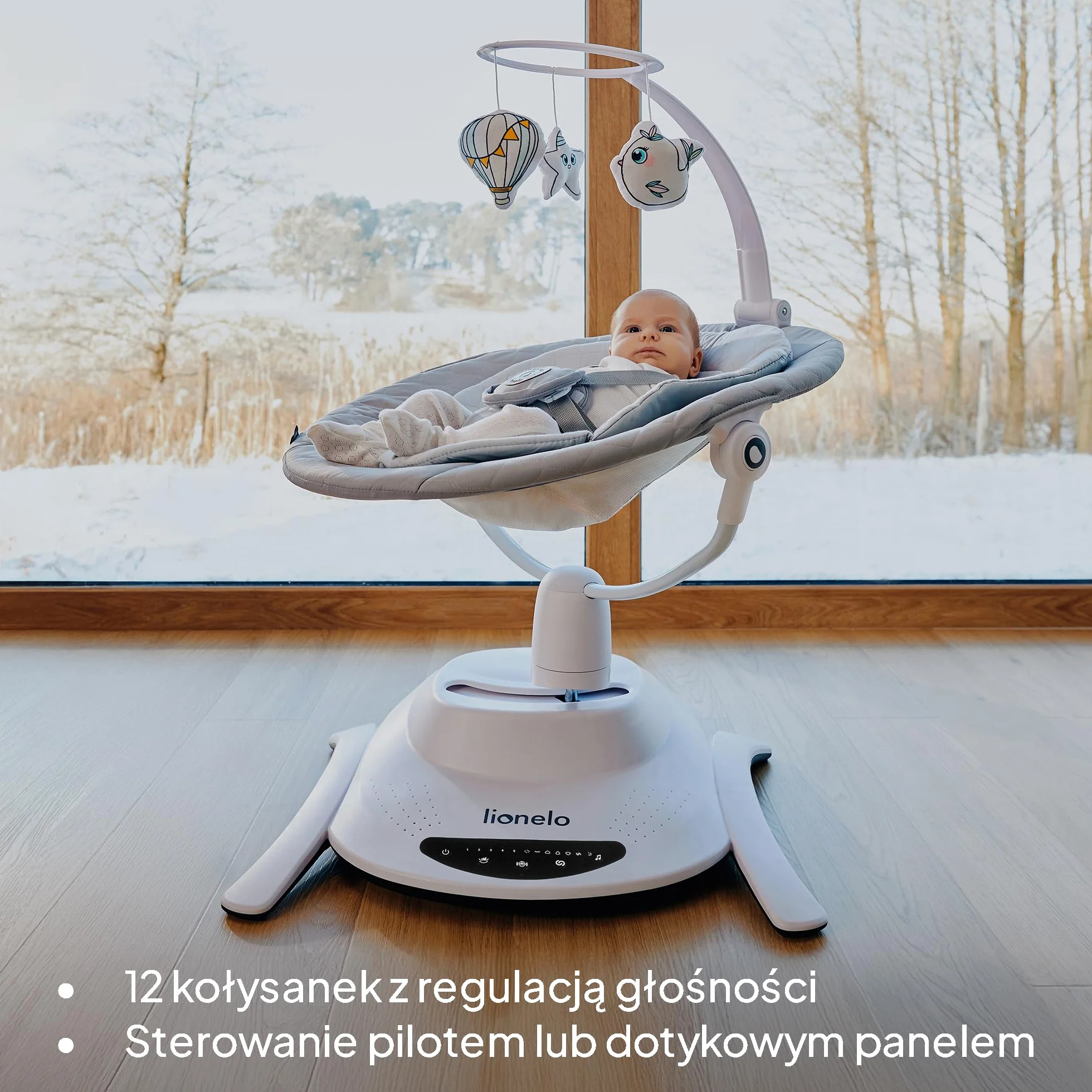 LIONELO Bella zestaw 2 w 1 elektryczny kołyska dla niemowląt, 360o gondola dla niemowląt do 9 kg, regulowane oparcie, 5 prędkości huśtawki, antypoślizgowy pas bezpieczeństwa
