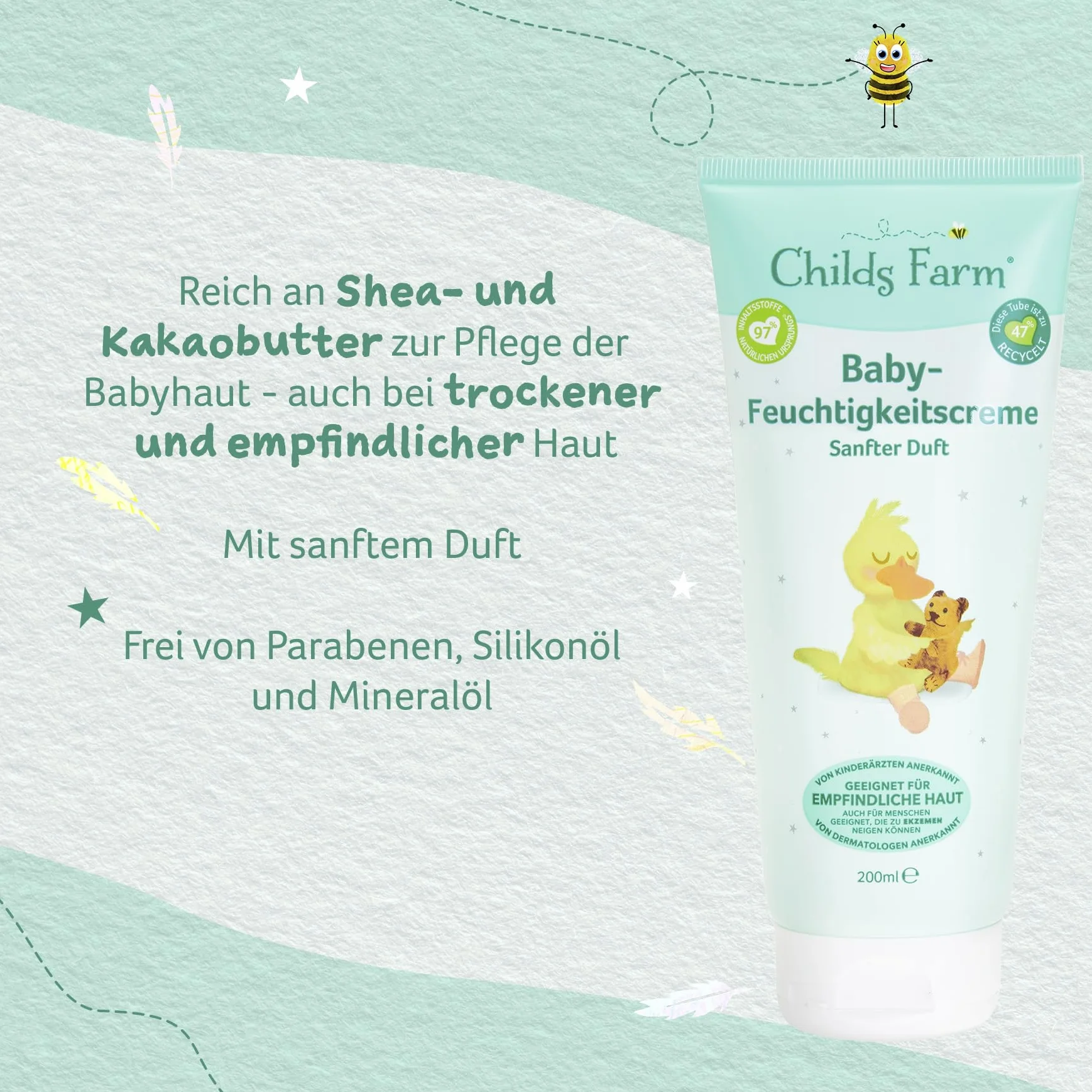 Childs Farm Krem nawilżający dla niemowląt 200 ml | lekko pachnący | nawilżający | Odpowiedni dla noworodków z suchą, wrażliwą skórą również ze skłonnością do atopowego zapalenia skóry