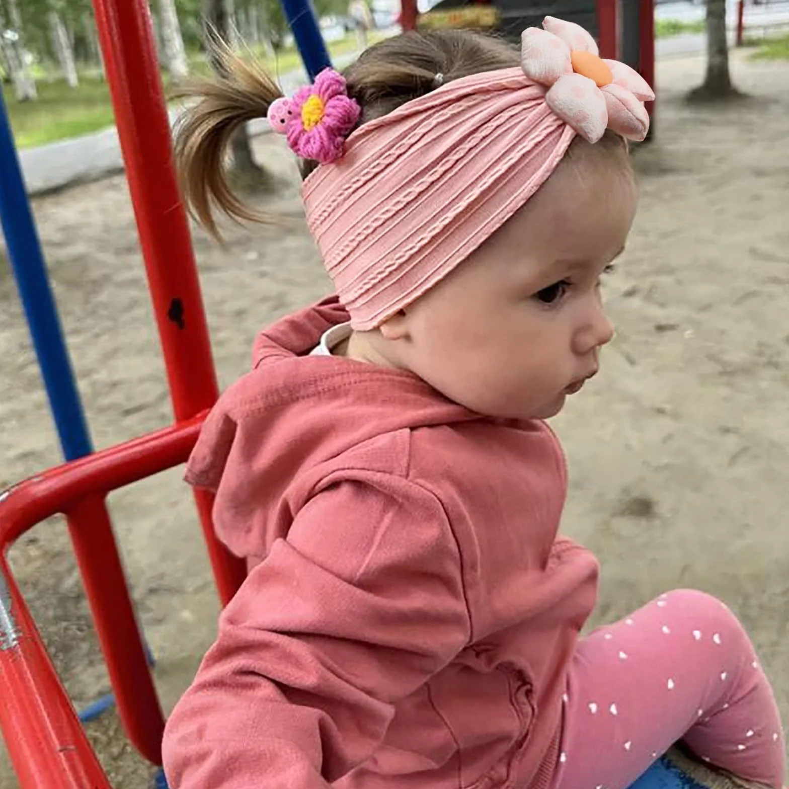 3 sztuki opasek na czoło dla niemowląt, nylonowe, miękkie opaski do włosów, akcesoria dla noworodków, małych dzieci (żółto-różowo-białe)