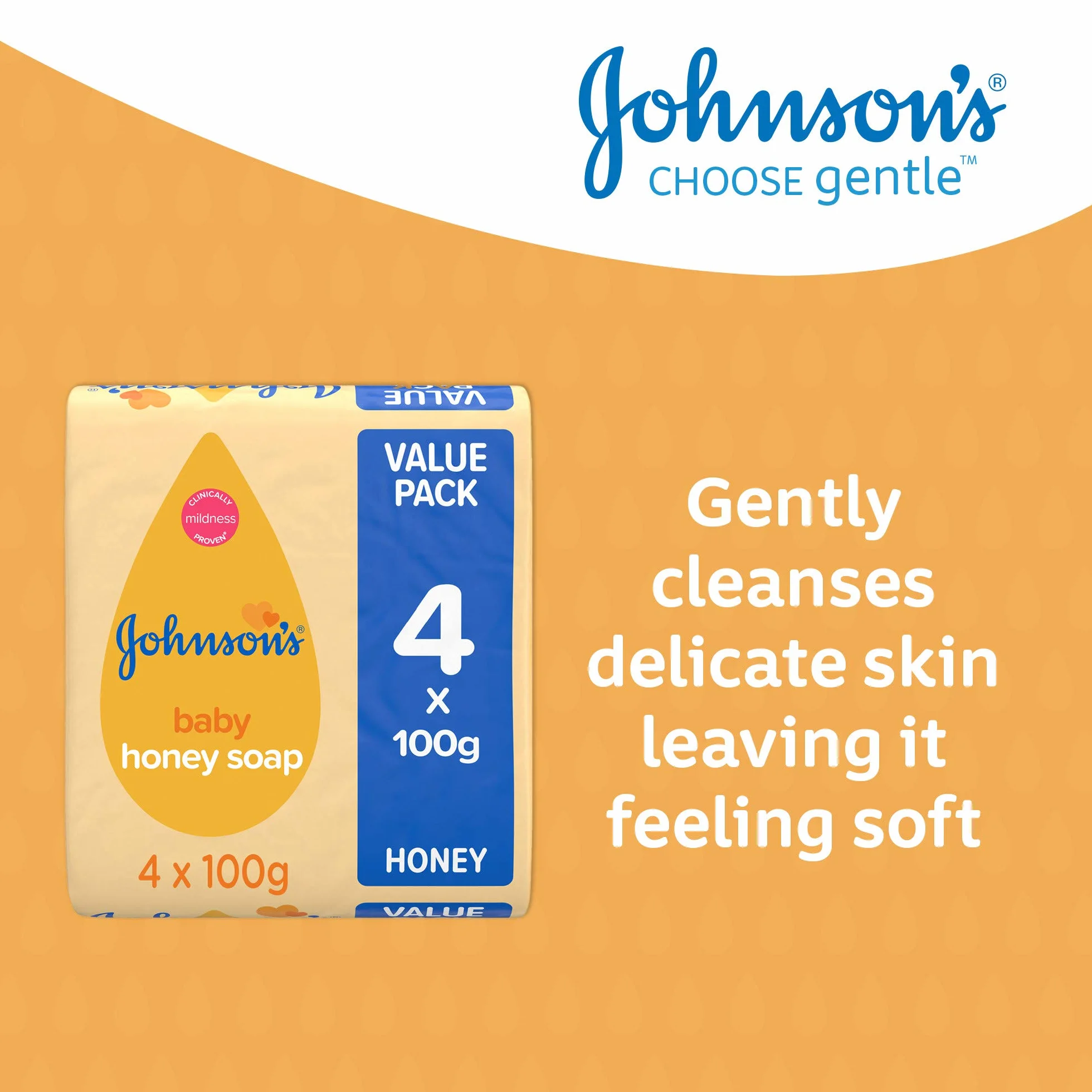 JOHNSON'S Baby Mydło miodowe 100 g, 4 opakowania – idealne do delikatnej skóry dziecka