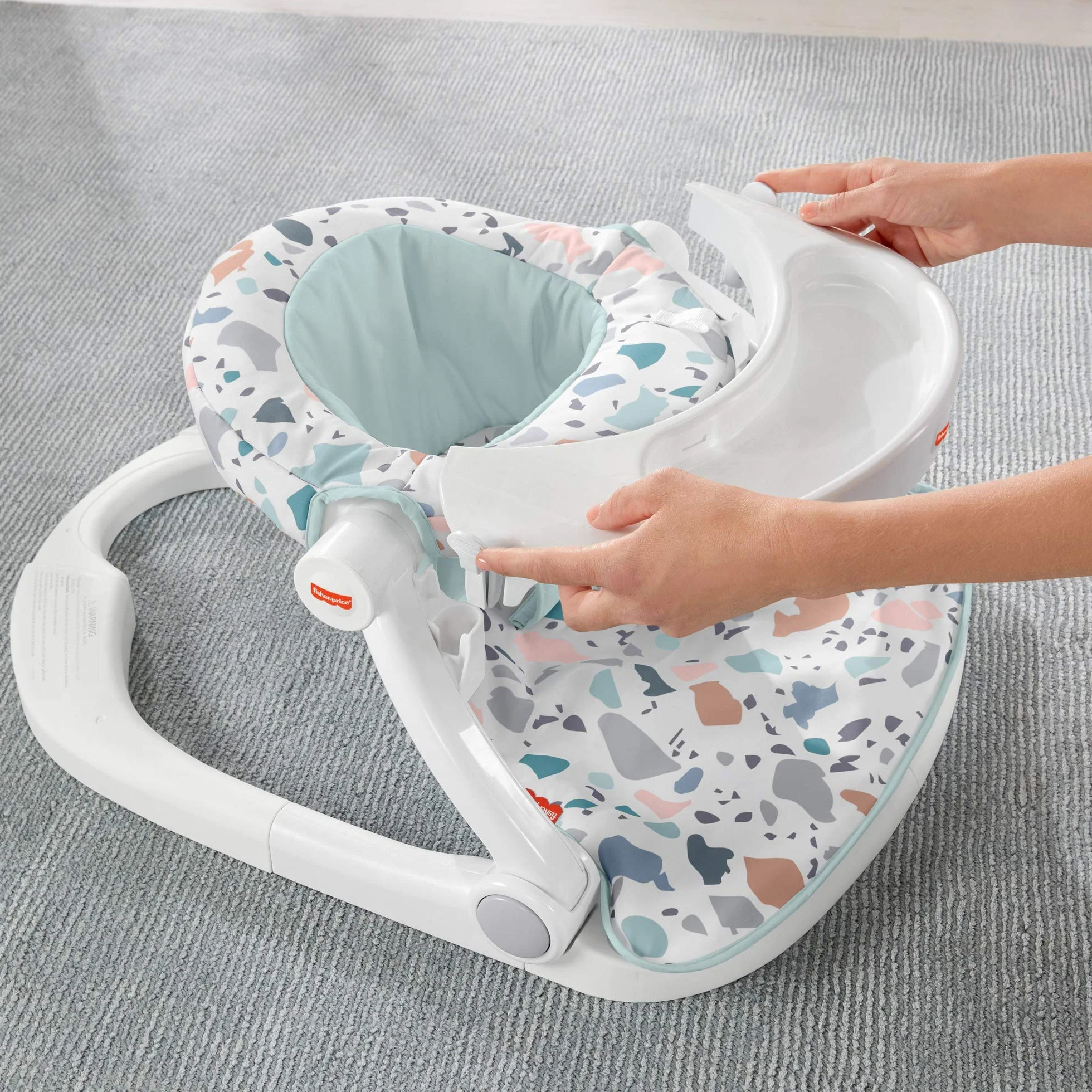 Fisher-Price Portable Baby Chair with Tray and 2 Baby Toys, Sit-Me-Up Floor Seat, Pacific Pebble