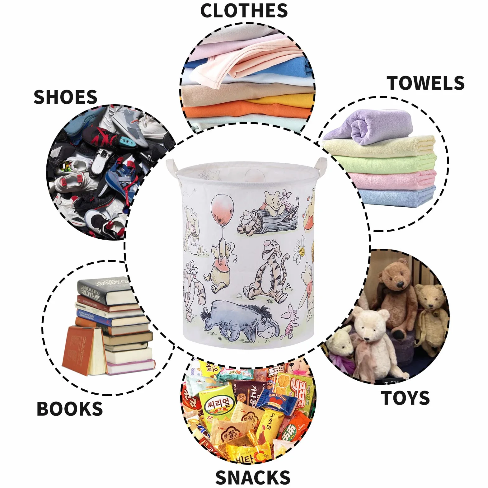 Kosz na przechowywanie z motywem misia, duży składany pojemnik z płótna z wodoodporną powłoką z polietylenu, idealny do pokoju dziecięcego dla chłopców i dziewczynek, do łazienki, sypialni, na ubrania
