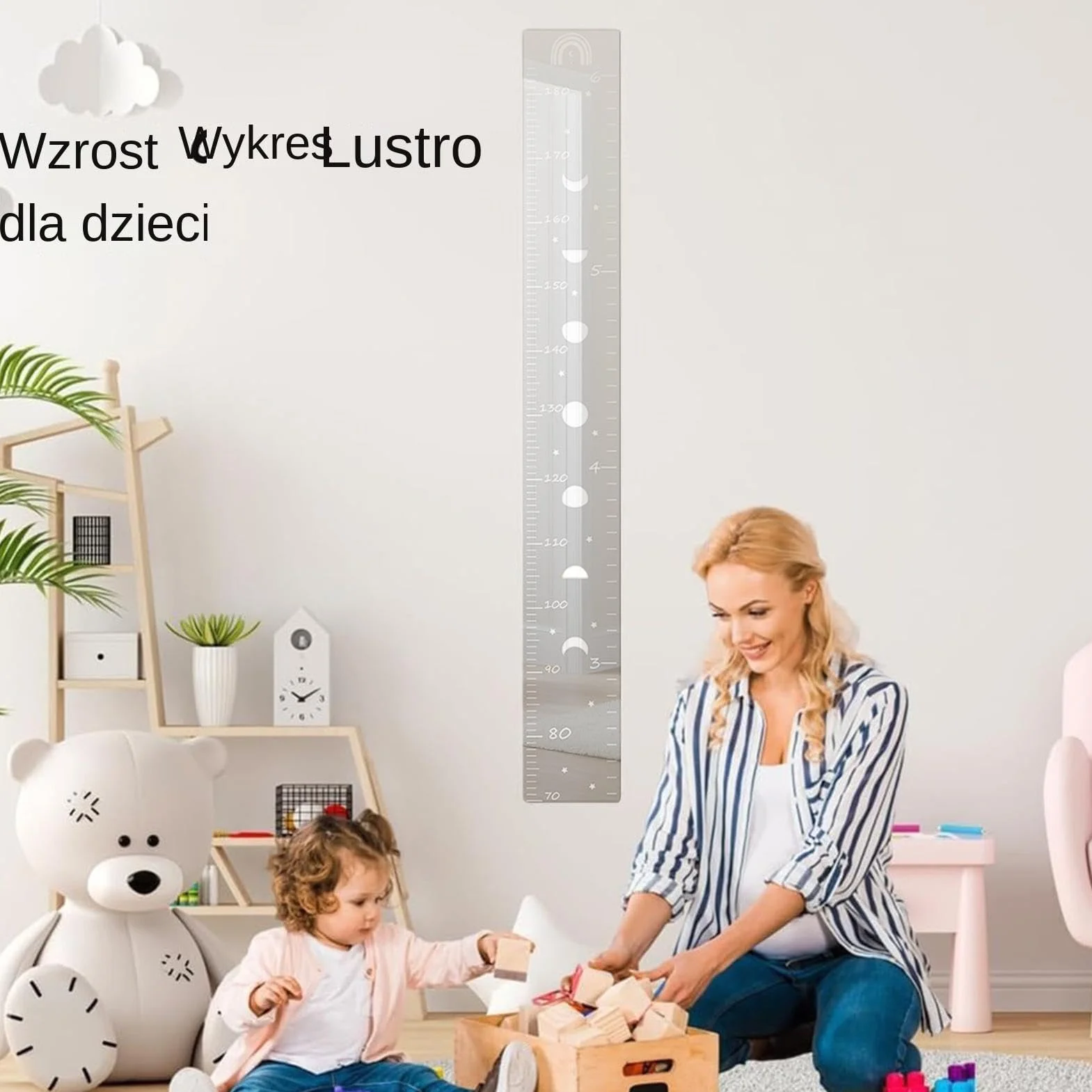 Wykres wzrostu dla dzieci, Wykres wzrostu dla dzieci, do pomiaru wysoko?ci, Puzzle Miarka wzrostu Lustrzana ?cienna miarka wzrostu Linijka wysoko?ci z naklejkami do dekoracji
