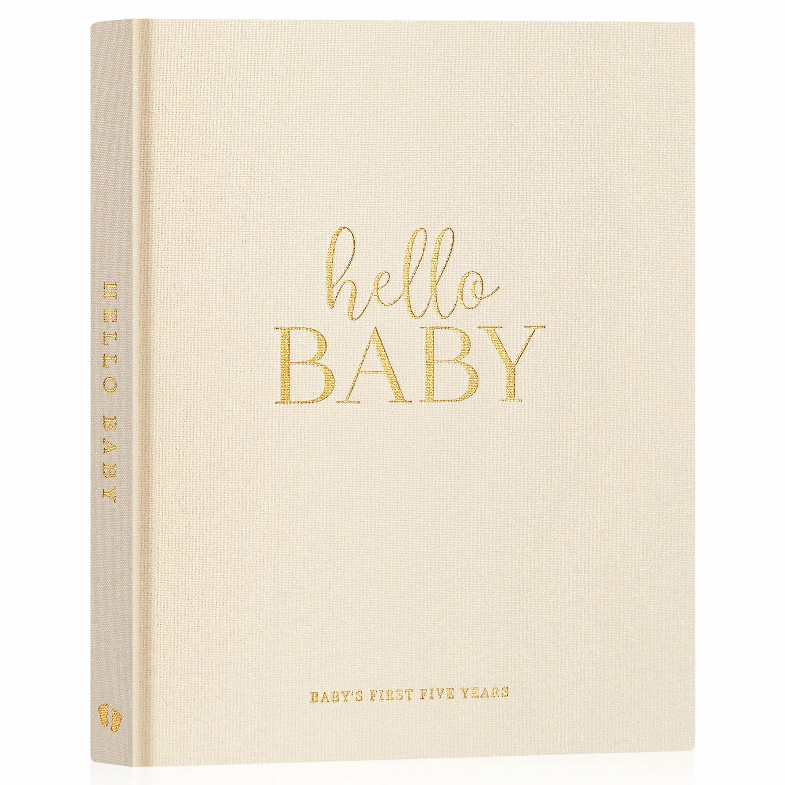 Lanpn Hello Baby Pierwsza 5-letnia książka pamiątkowa dla noworodka, liana twarda okładka, pamiętnik dla nowych rodziców, album fotograficzny, kamień milowy (beżowy,}