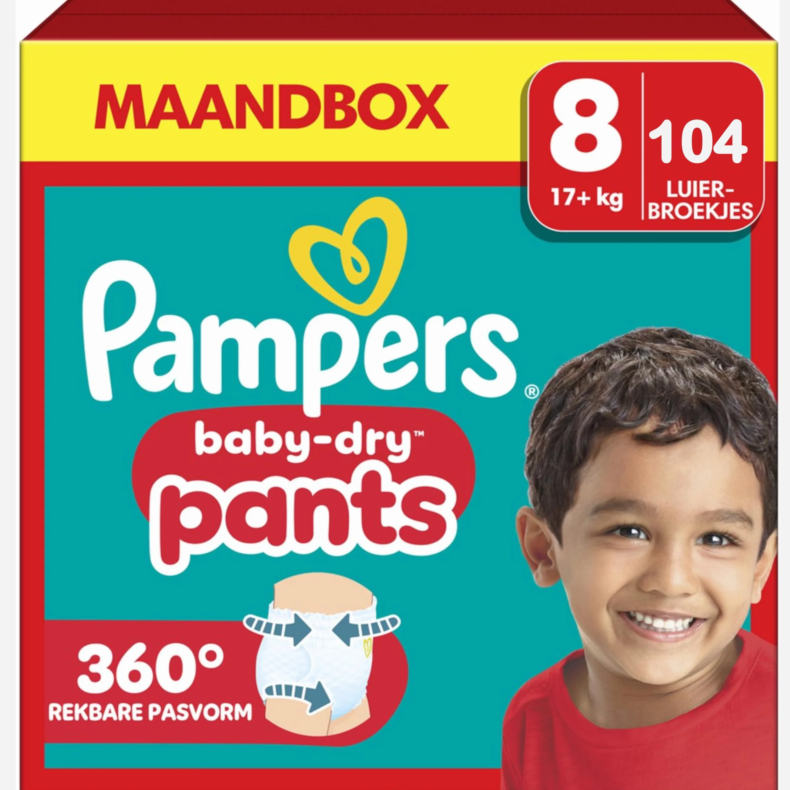 Pampers Baby-Dry ™ Pants rozmiar 8, 17+ kg, elastyczny ściągacz 360°, do 12 godzin suszenia, 104 sztuki