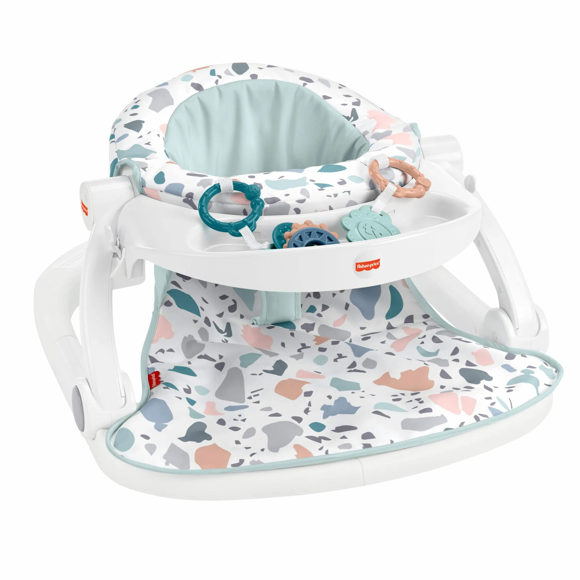 Fisher-Price Portable Baby Chair with Tray and 2 Baby Toys, Sit-Me-Up Floor Seat, Pacific Pebble