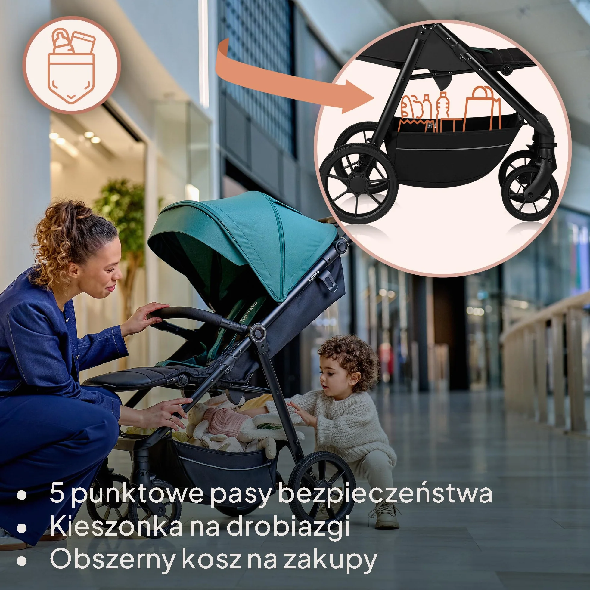 LIONELO MIRA Wózek dziecięcy do 22 kg, od 6 m do 4 lat, kółka obrotowe 360°, amortyzacja, regulowane oparcie, UPF50, różowy