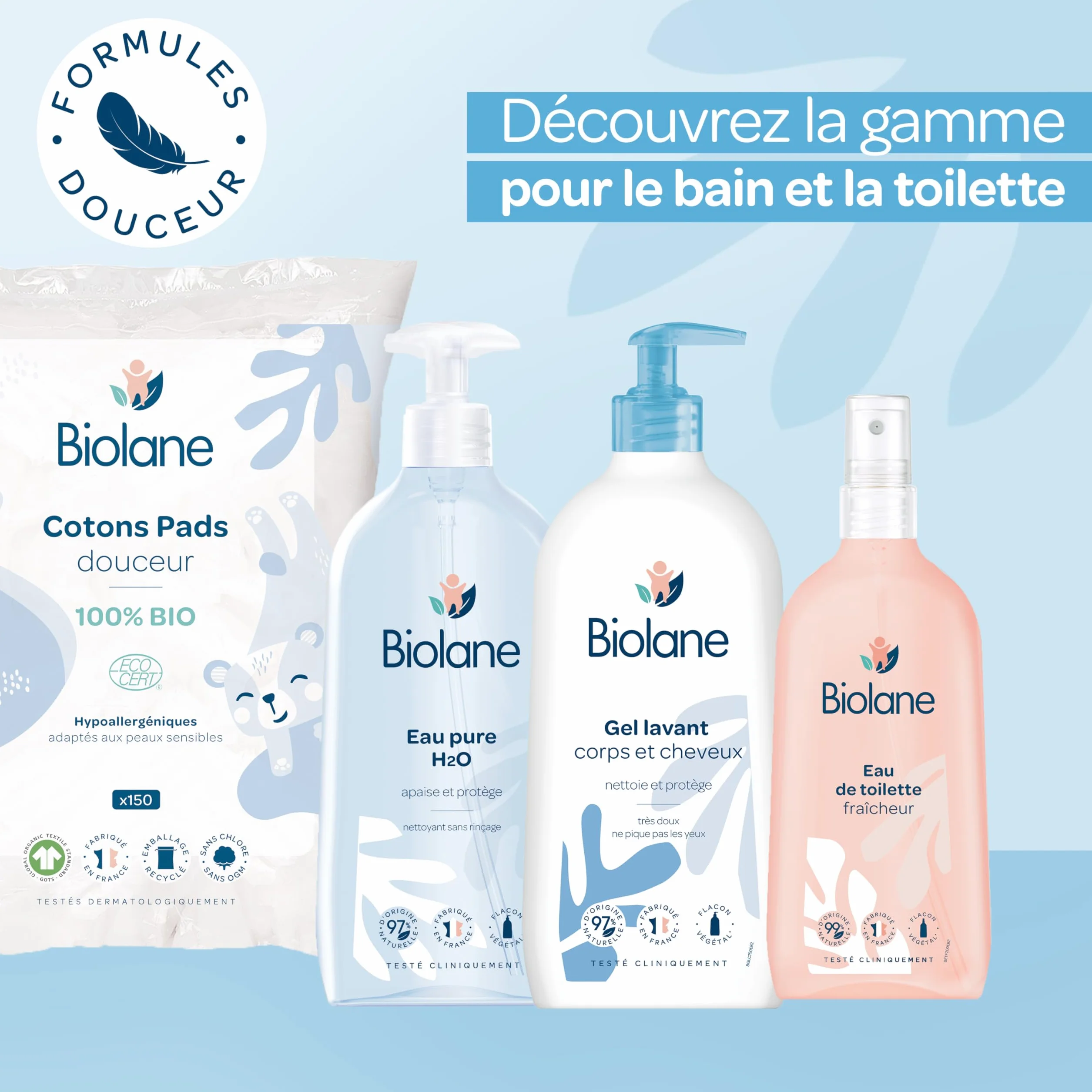 BIOLANE Zestaw 3 bawełnianych wkładek do pieluch 100% organicznych bawełna skóra wrażliwa