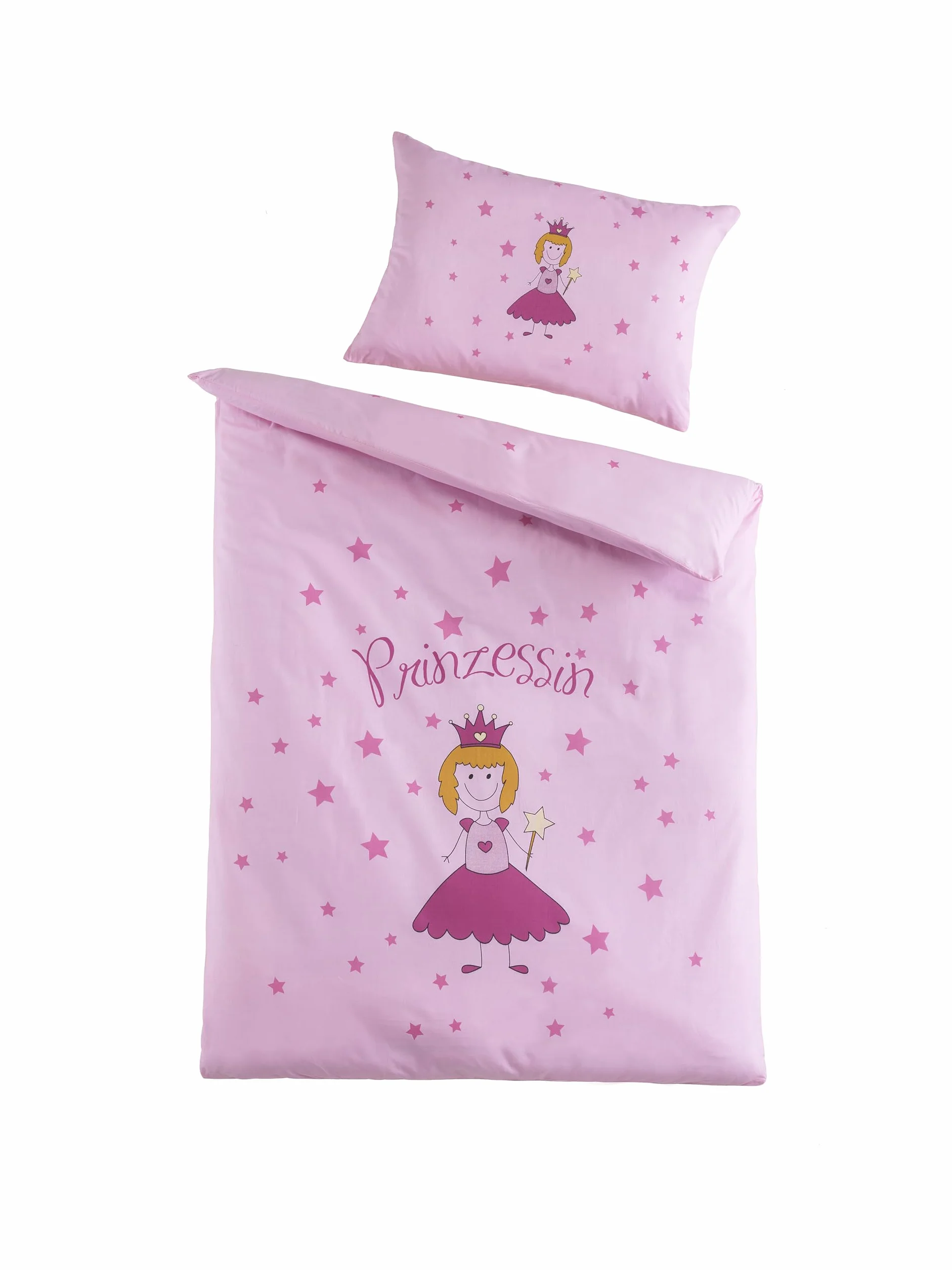 BaSaTex zestaw pościeli dziecięcej dla dziewczynek i chłopców | 100x135 cm + 40x60 cm | 100% bawełna Renforcé | z zamkiem błyskawicznym | księżniczka – gwiazdy | różowy/pink