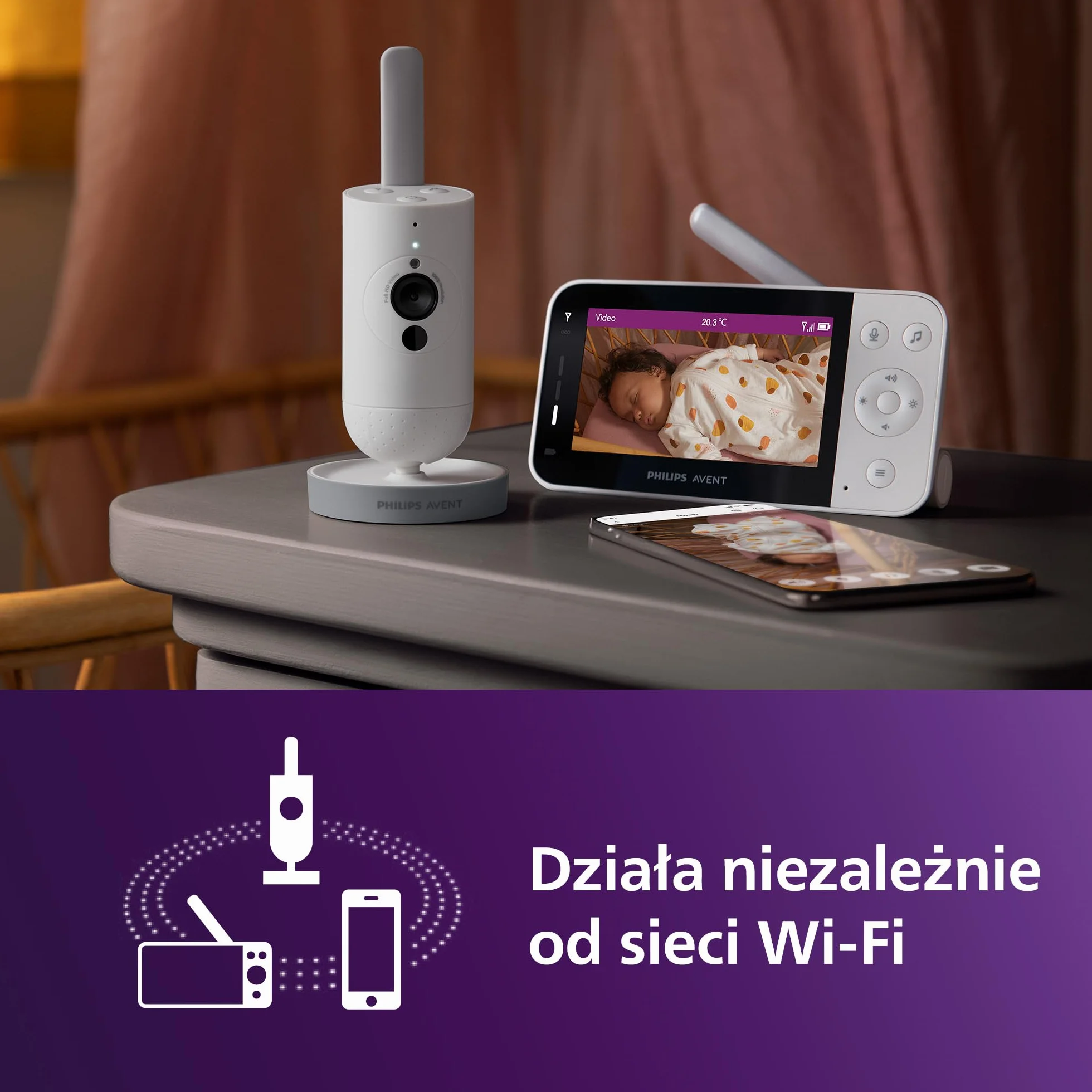 Philips AVENT Niania Wi-Fi HD SCD951/26 noktowizor dwukierunkowy dźwięk 12h Eco