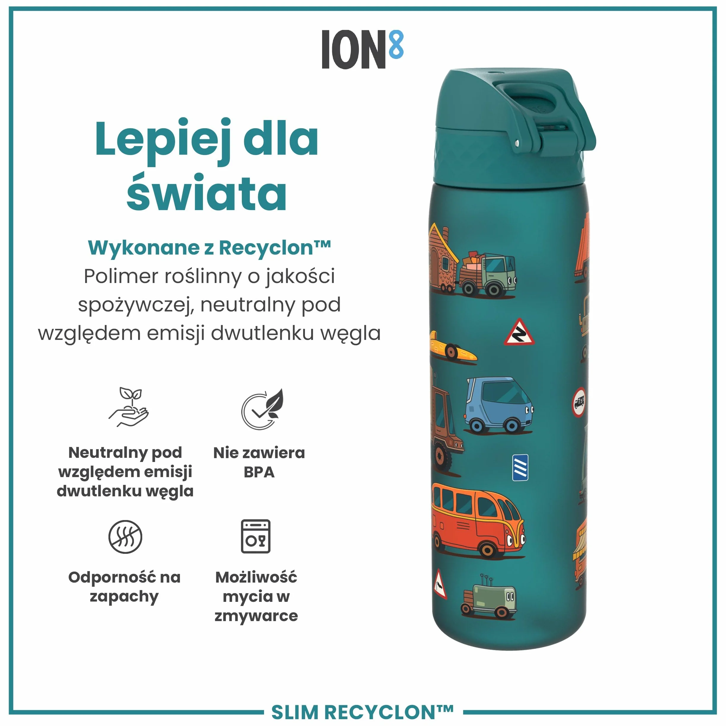 ION8 Butelka na Wodę 500 ml Szczelna Bez BPA Łatwe Czyszczenie