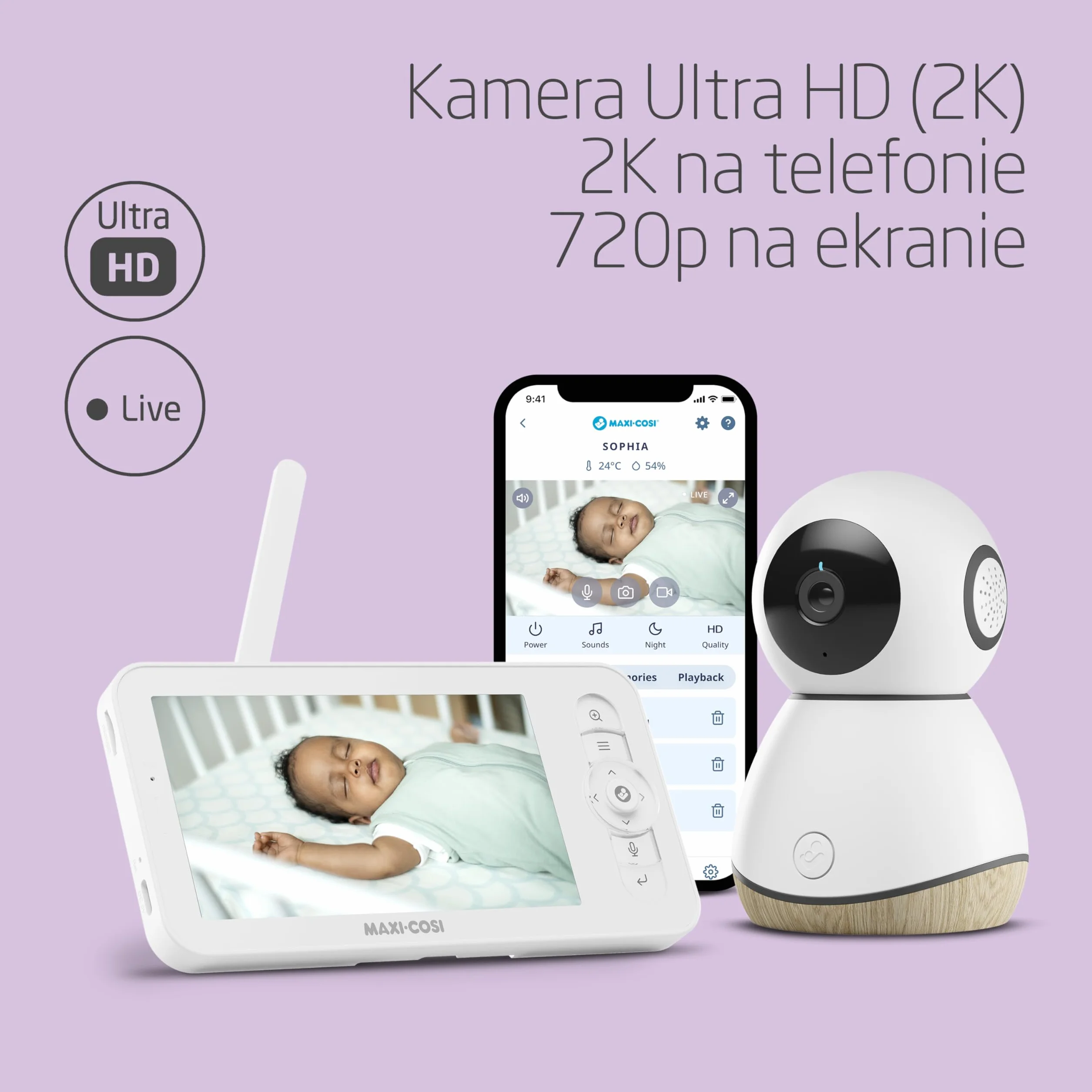 Maxi-Cosi See Pro Kamerka 2K UHD z aplikacją, tłumacz płaczu, autowykrywanie ruchu, ekran 5"
