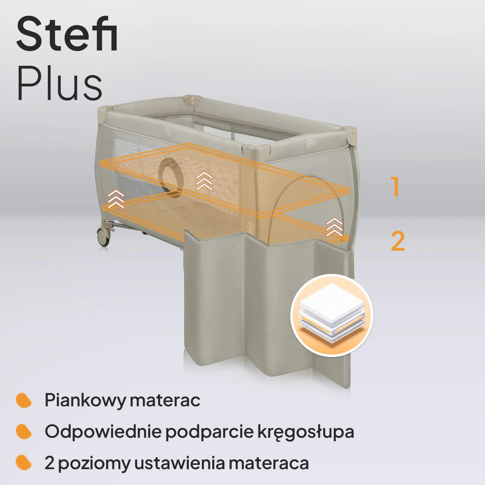 LIONELO Stefi Plus łóżeczko turystyczne 2 w 1 do 15 kg, łóżko dziecięce z materacem, boczne wejście z zamkiem błyskawicznym, wysokiej jakości materac piankowy, szybkie składanie