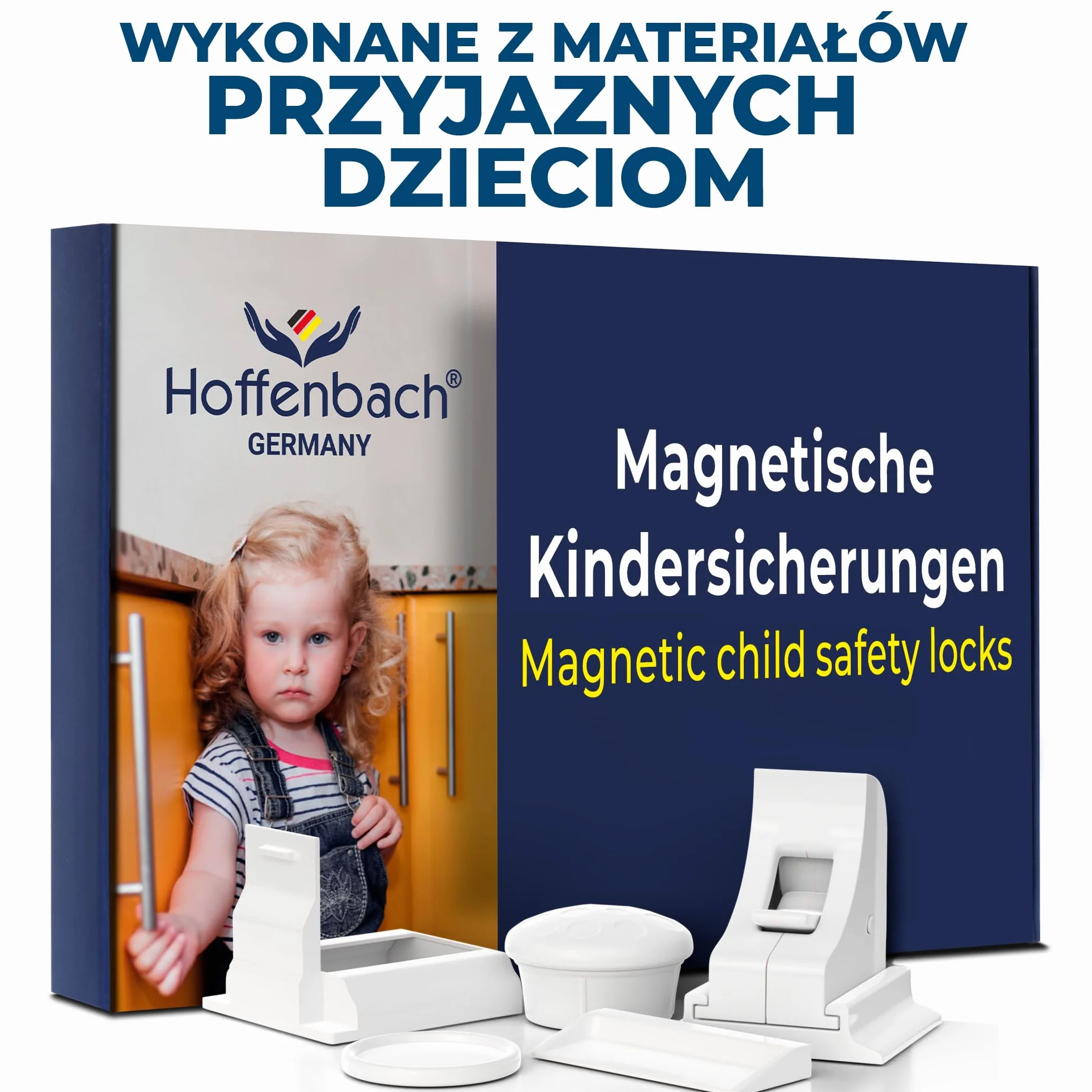 Hoffenbach Magnetyczna Blokada dla Dzieci – 12 zamków + 3 klucze – Niewidoczny Zamek Magnetyczny do Szafek i Szuflad – Zabezpieczenie bez Wiercenia – Biały