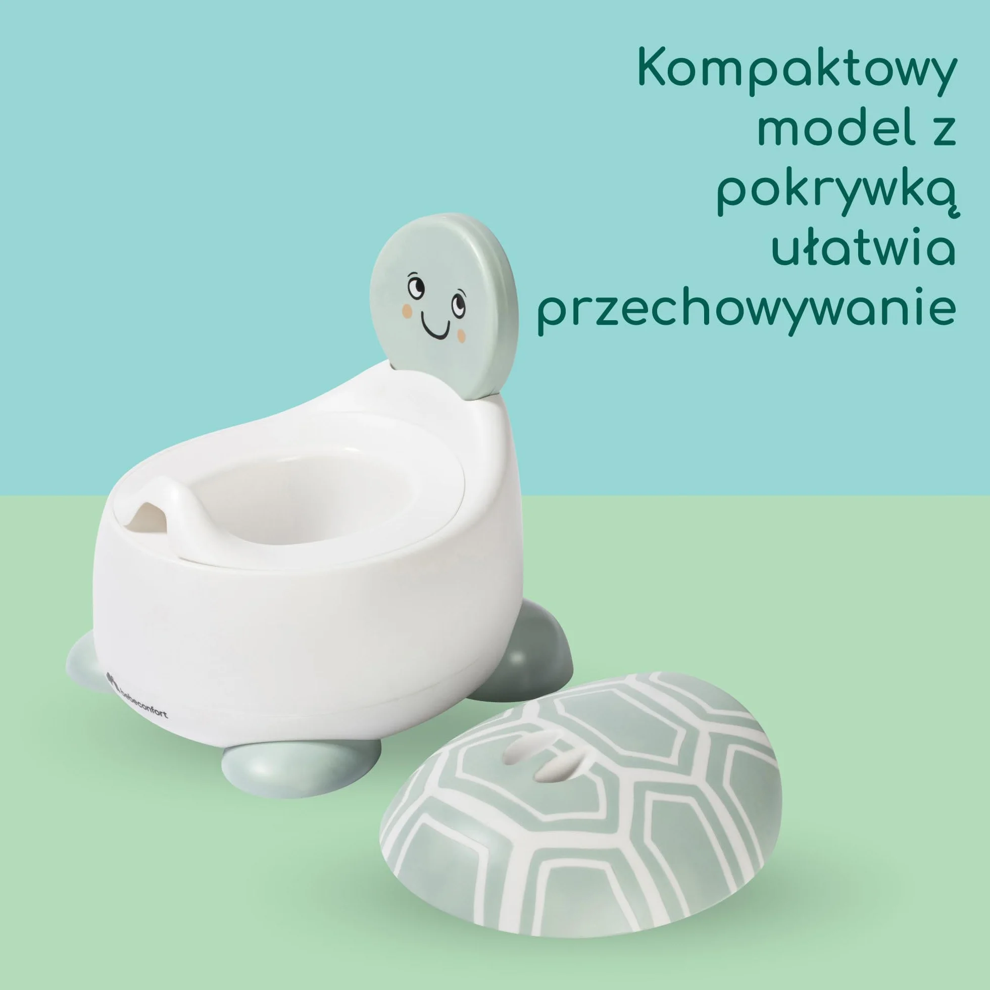 Bebeconfort Nocnik dla Dziecka, Nocnik Treningowy, 12-36 Miesięcy (Maks. 20 kg), Urocze Wzory ze Zwierzętami, Ergonomiczny i Kompaktowy, Łatwe Czyszczenie, Higieniczna Osłona, Antypoślizgowy, Żółw