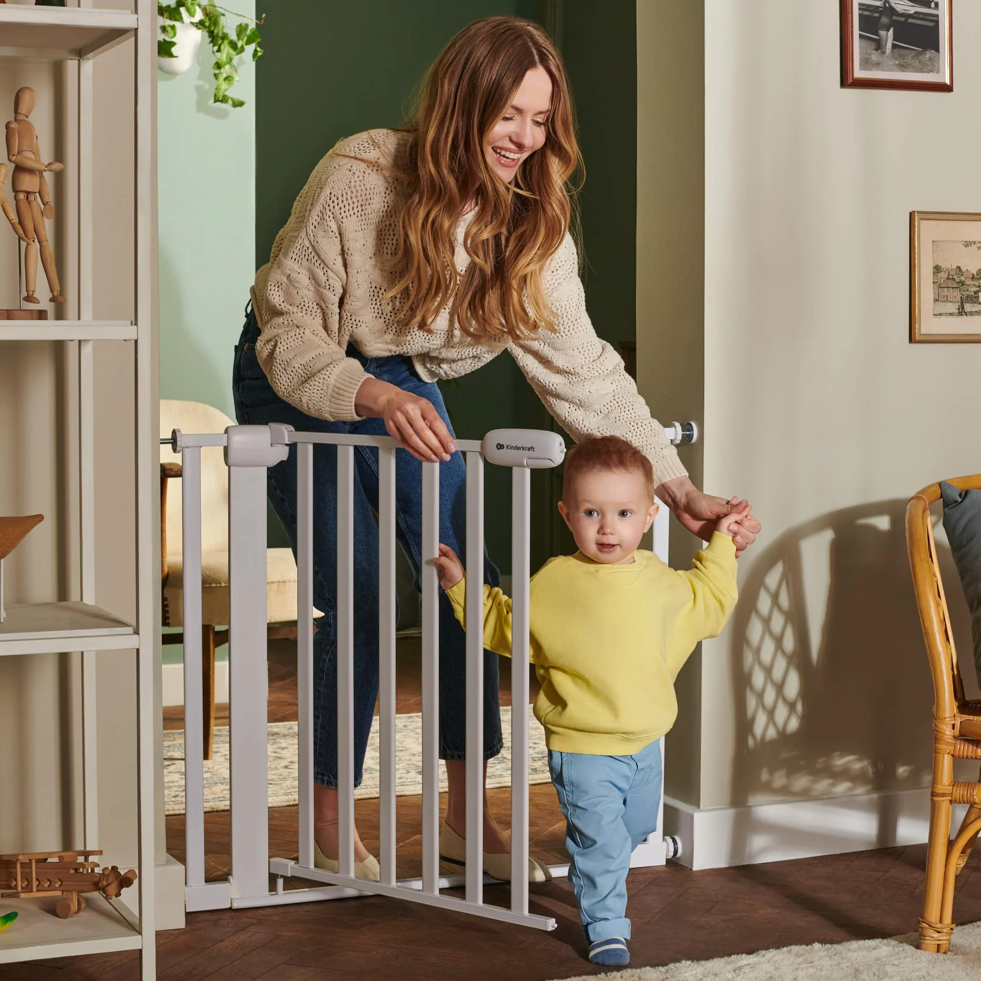 Kinderkraft LOCK&GO, Bramka Zabezpieczająca, Bramka na Schody, Dla Dzieci, otwierana 90 stopni, szeroka, regulowana, 75 do 103 cm, Mechanizm Dociskowy, Czarna