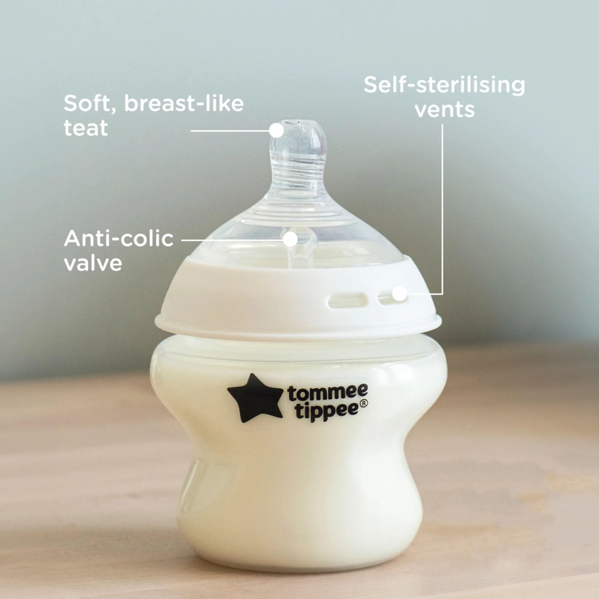 Tommee Tippee Closer to Nature butelki dla niemowląt, naturalnie ukształtowany smoczek z zaworem zapobiegającym kolce, 150 ml, zestaw 3 sztuk, wielokolorowy