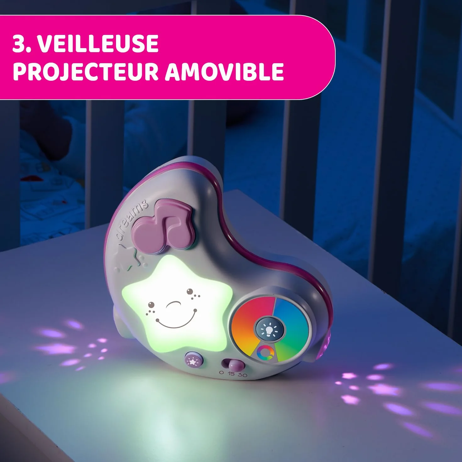 Chicco Mata dla Niemowlaka 3w1,z Projektorem Gwiazdek, Lampką Nocną z Relaksującą Muzyką, dla dzieci 0+m, Różowa