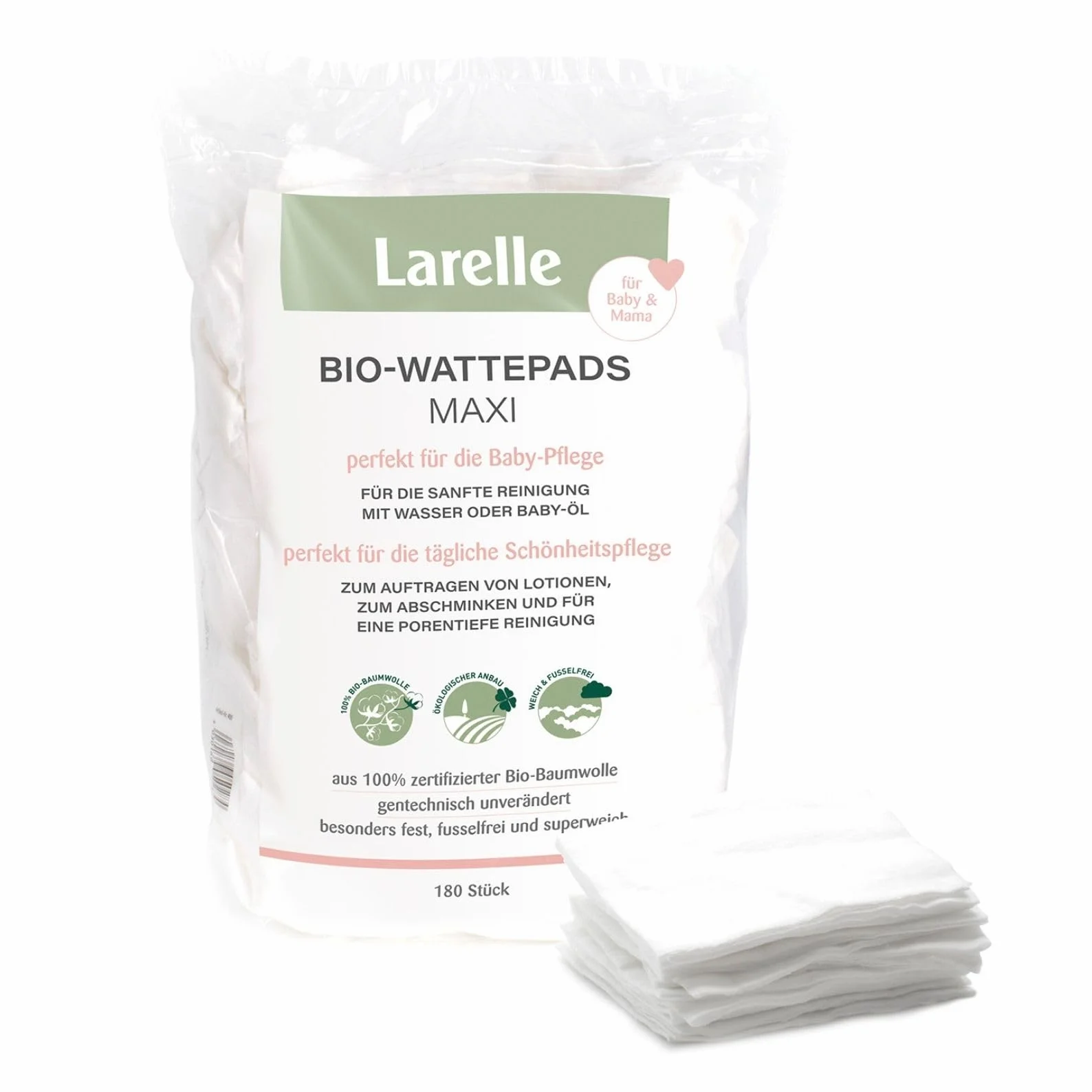 Larelle Maxi Bio waciki higieniczne, 180 sztuk, idealne do pielęgnacji dziecka i codziennej pielęgnacji urody