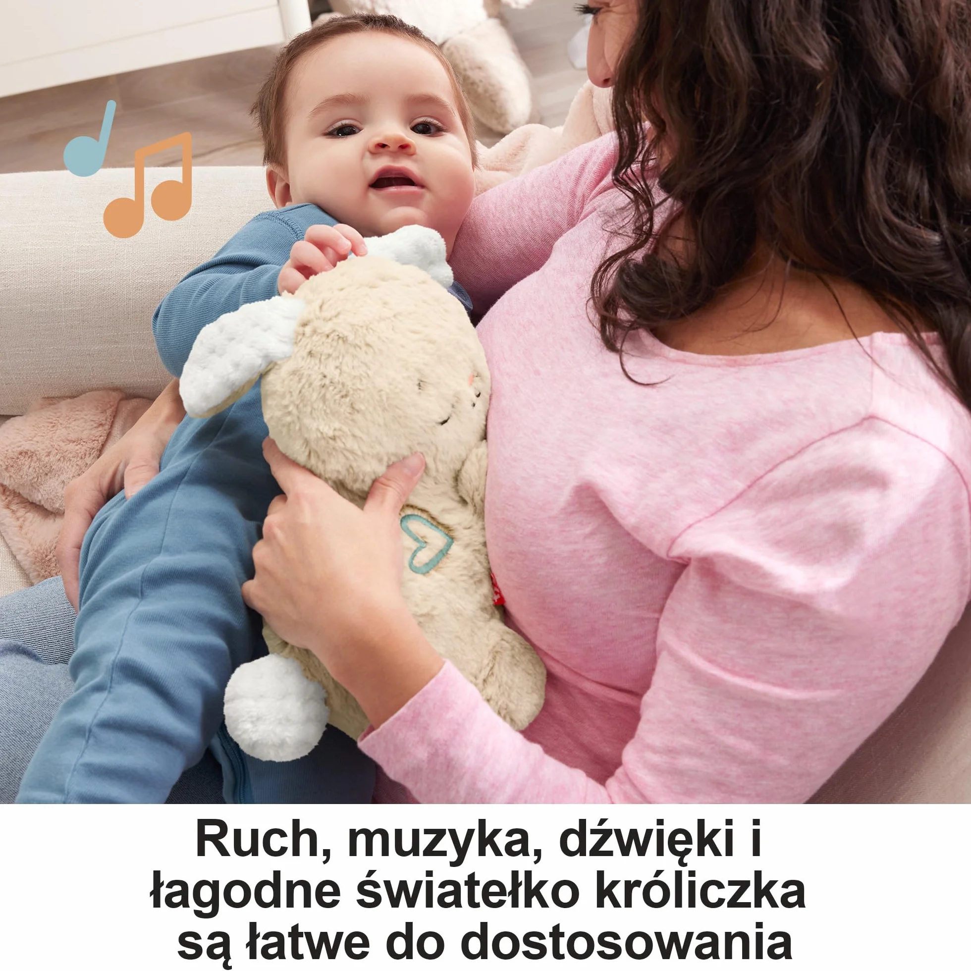 Fisher-Price Śpiący Króliczek Usypiacz Przenośna Przytulanka z Muzyką i Światełkami HXG97