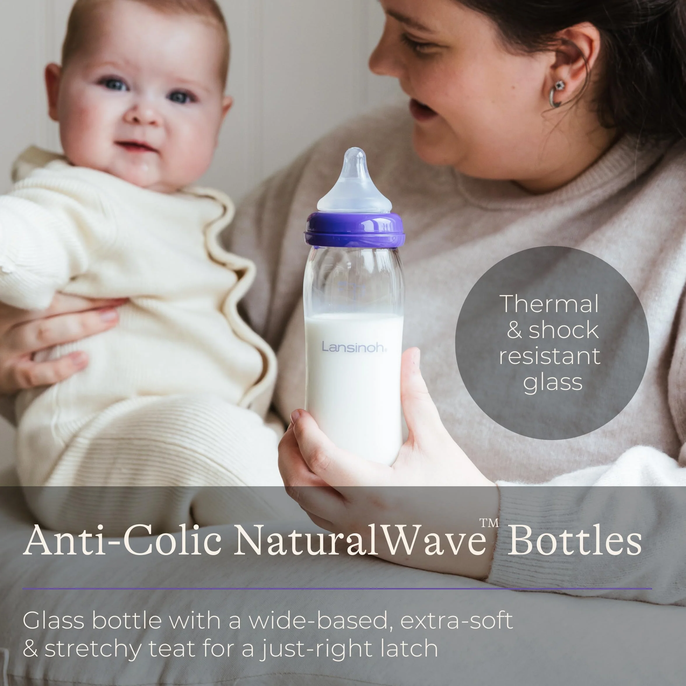 Lansinoh Glas Weithalsflasche 240 ml Natural Wave Silikonsauger M 1 Sztuka