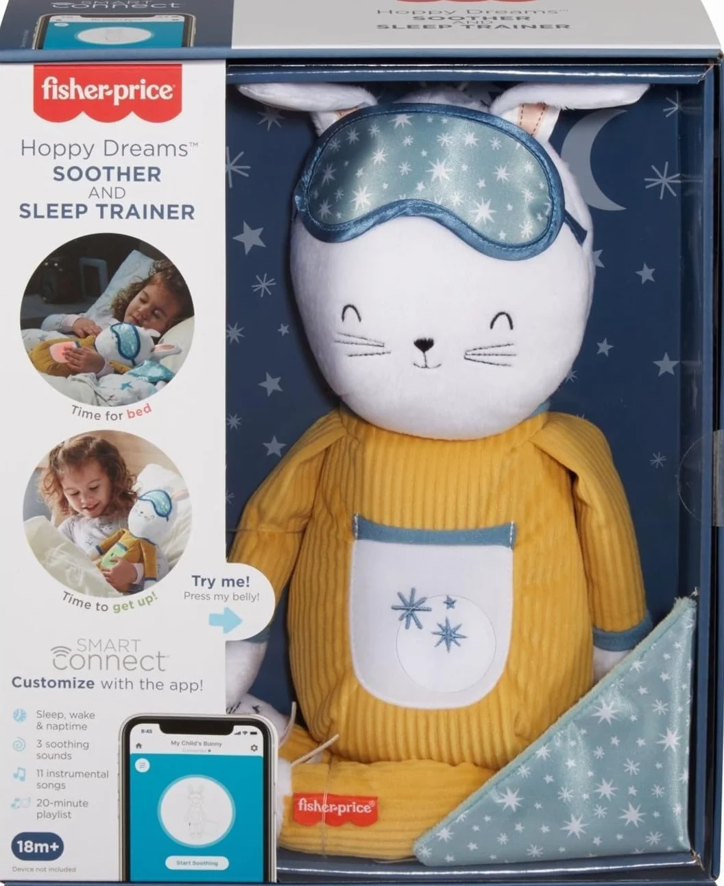Fisher-Price Króliczek Usypianka „Zaśnij ze mną” – uroczy uspokajacz do nauki zasypiania, miękka muzyczna zabawka dla dzieci ze światełkami i dźwiękami, GMN58