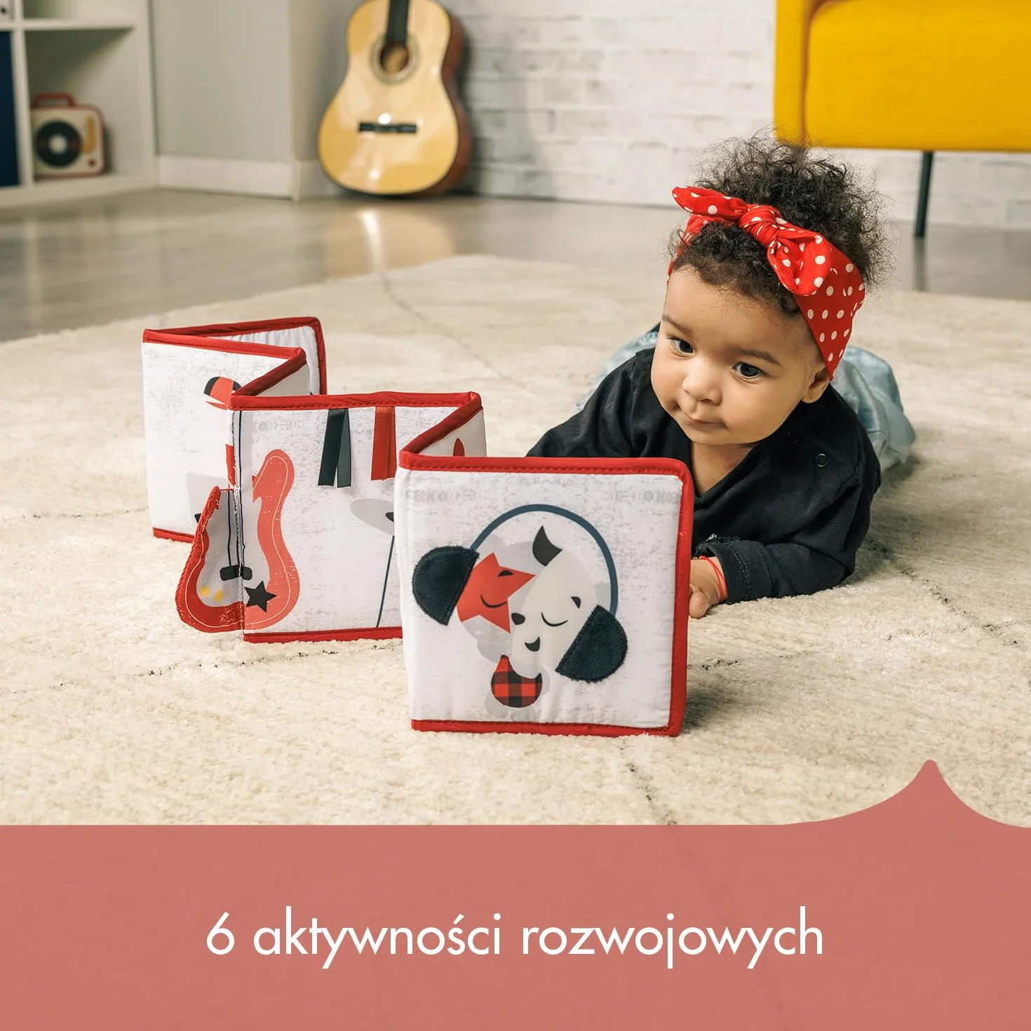 Tiny Love Dwustronna pierwsza kiążeczka, Książka dla niemowląt, 0+ miesięcy, Książka sensoryczna, Czarno-biały wzór, 2-stronna, 6 aktywności, Rozwój zmysłów i wzroku, Czas na brzuszku, Tiny Rockers