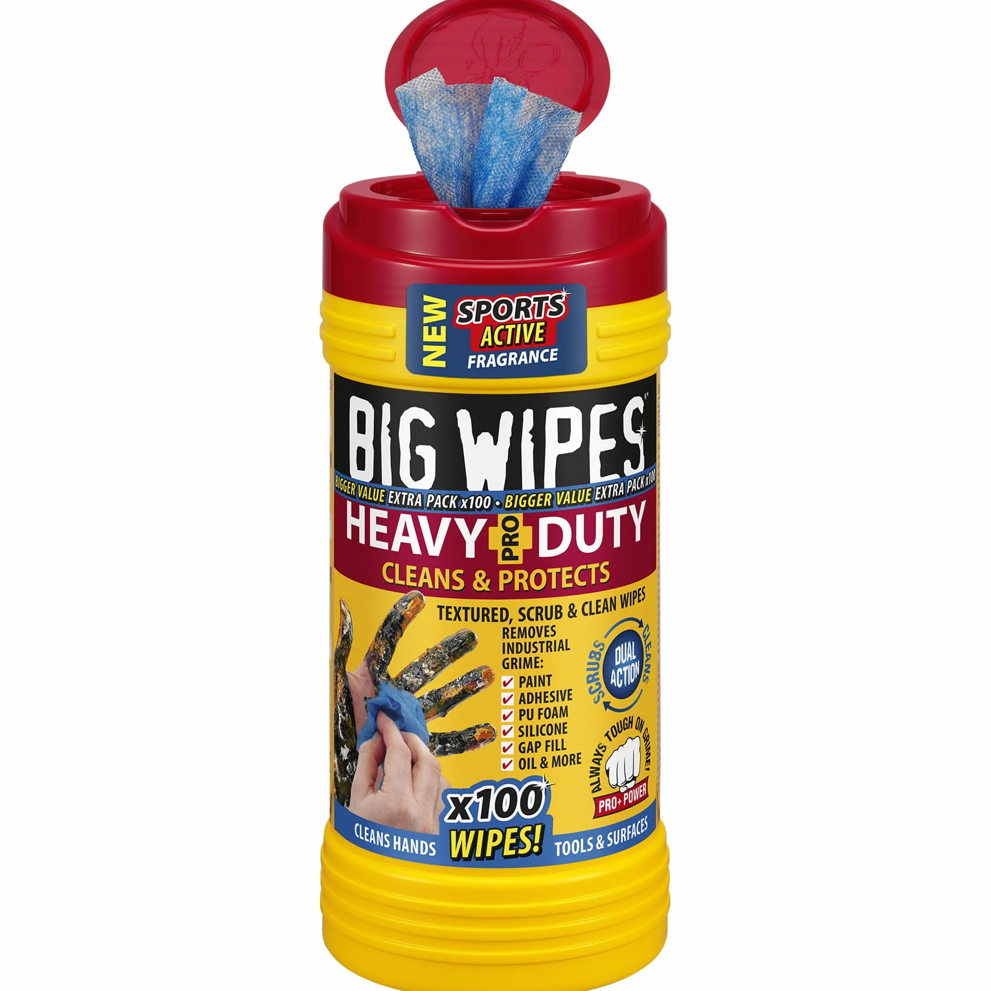 Big Wipes Heavy-Duty ProPlus dwustronne chusteczki do czyszczenia, odporne na działanie przemysłowe, antybakteryjne i trwałe, niebieskie, 80 sztuk