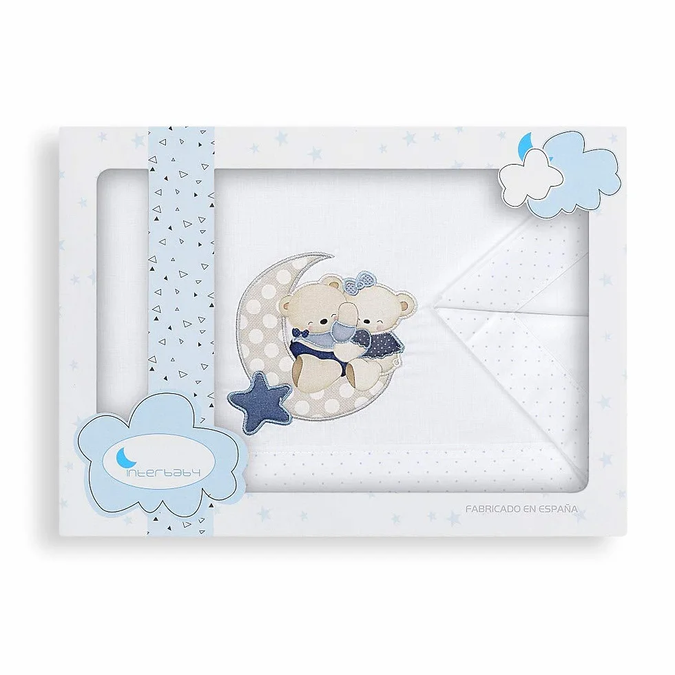 Interbaby Pościel Minicuna 50 x 80 Dziecko Bawełna 100% (Bajera Blat Cover Pad) (Miś Miś Niebieski)