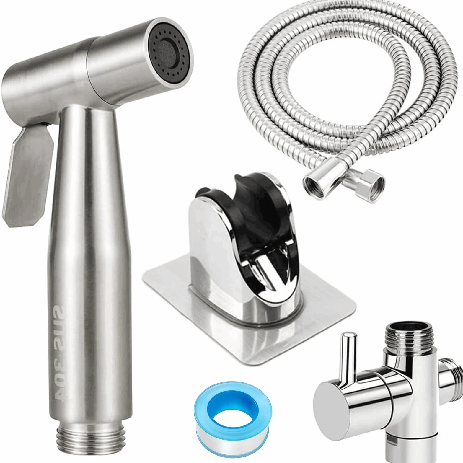 Bidet słuchawka prysznicowa do WC – ręczny zestaw rozpylacza bidetowego z zaworem T G1/2", wężem i uchwytem – srebrny