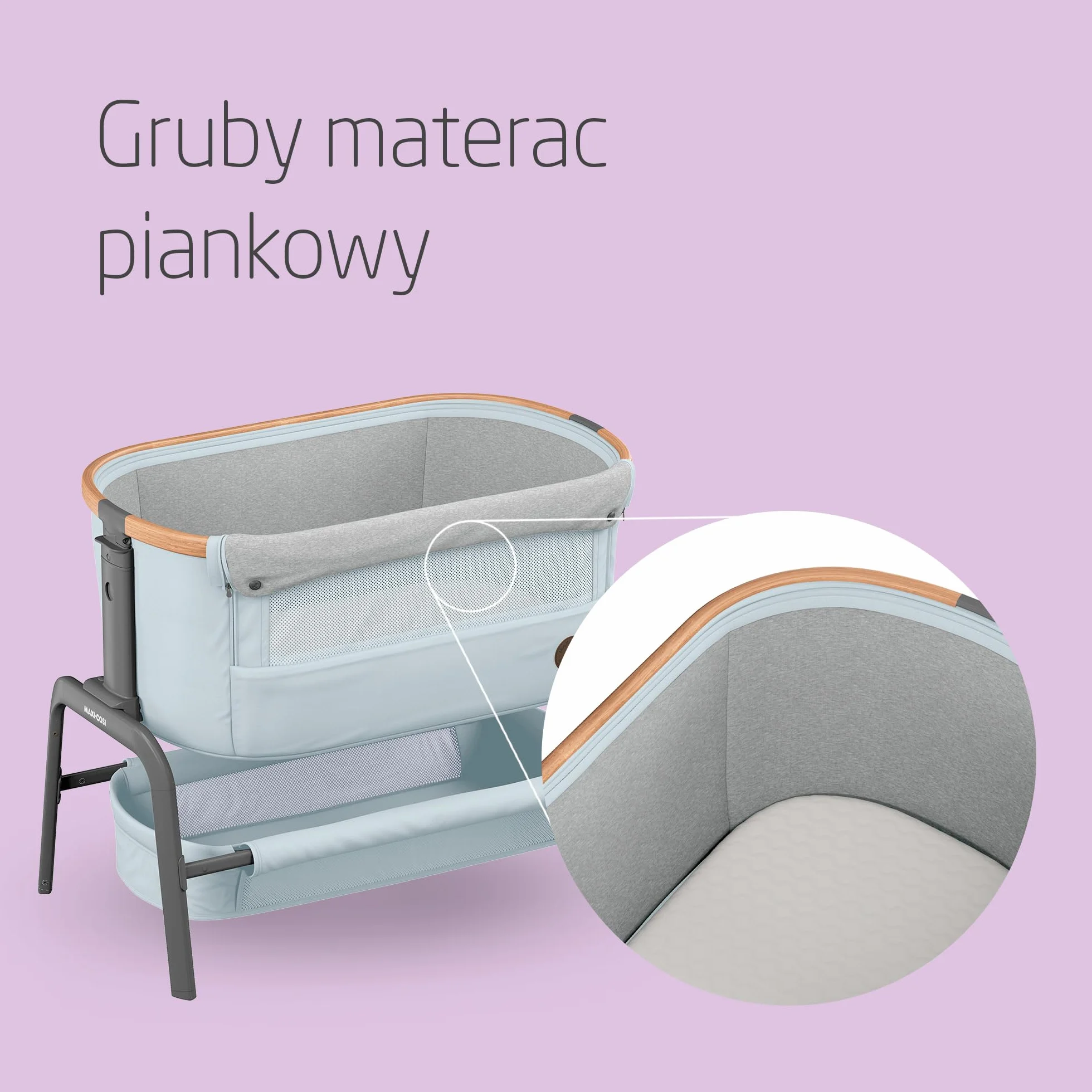 Maxi-Cosi Iora Łóżeczko Przystawka, Co-sleeper , 0–6 mies., maks. 9 kg, 4 Poz. Odchylenia i 5 Wysokości, Łatwe Przesuwanie, Wygodny Materac, Duży Kosz, Łatwe Przenoszenie, Essential Grey