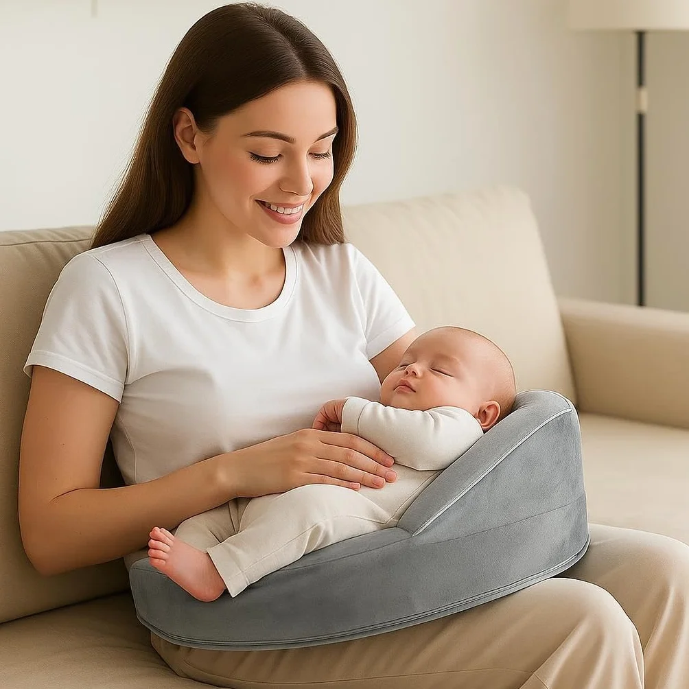 Mała poduszka do karmienia z bezpiecznym obramowaniem, ergonomiczna, regulowana, zdejmowana poduszka do karmienia w podróży, pianka z pamięcią kształtu, poszewka na poduszkę nadaje się do