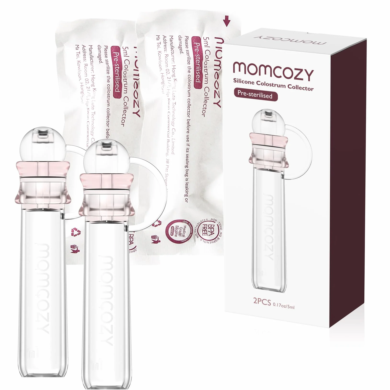 Momcozy Zbieracz Kolostrumu Wielokrotnego Użytku, Przenośny Pojemnik na Kolostrum 5ml 2szt, Wolny od BPA