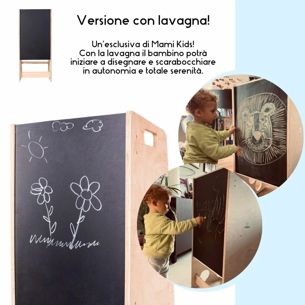 Mamikids Learning Tower wieża Montessorian z naturalnego drewna dla dzieci 2-6 lat, przekształcalna w drabinę stół stołek